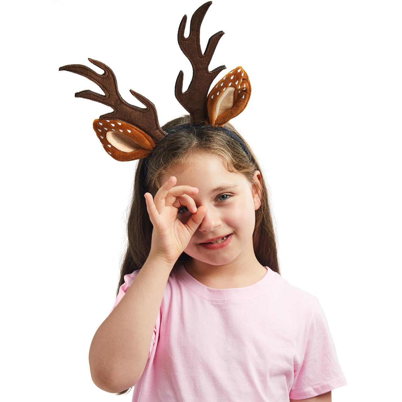 Joyfy Halloween Deer Headband,Antler Headband Reindeer with Fawn Tail for Girls Women,Halloween Party Props Cosplay Accessories