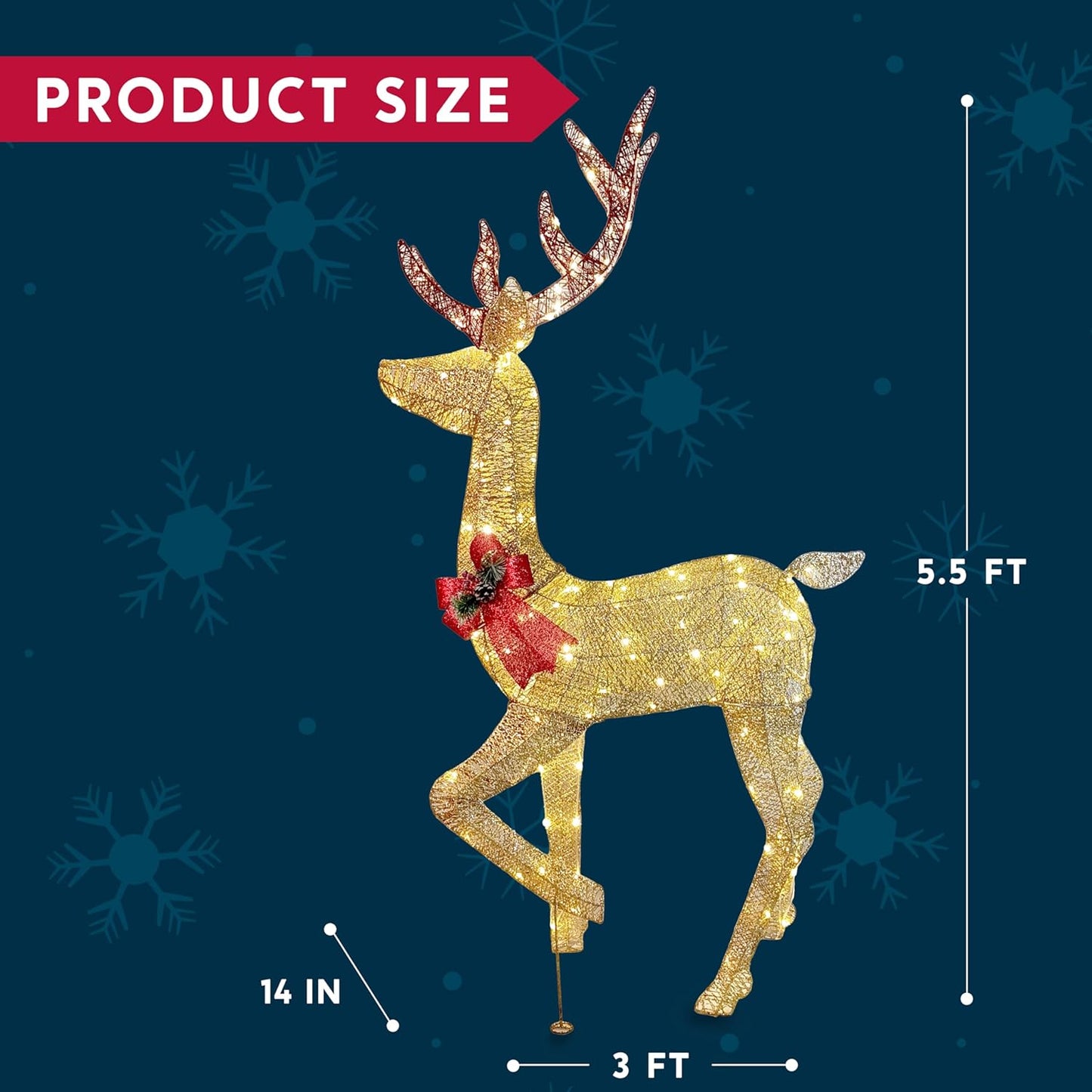 Joyfy 5.5 FT Reindeer Christmas Outdoor Yard Light Decorations,150 LED Lights Reindeer for Christmas Outside Lawn Decor,Warm White Light