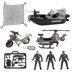 9 Pcs Combat Boat and Military Vehicle Toys Set with Realistic Military Combat Boat, Mini Helicopter, Motorcycle, Army Men Toy Soldiers Action Figures and Other Equipment Accessories