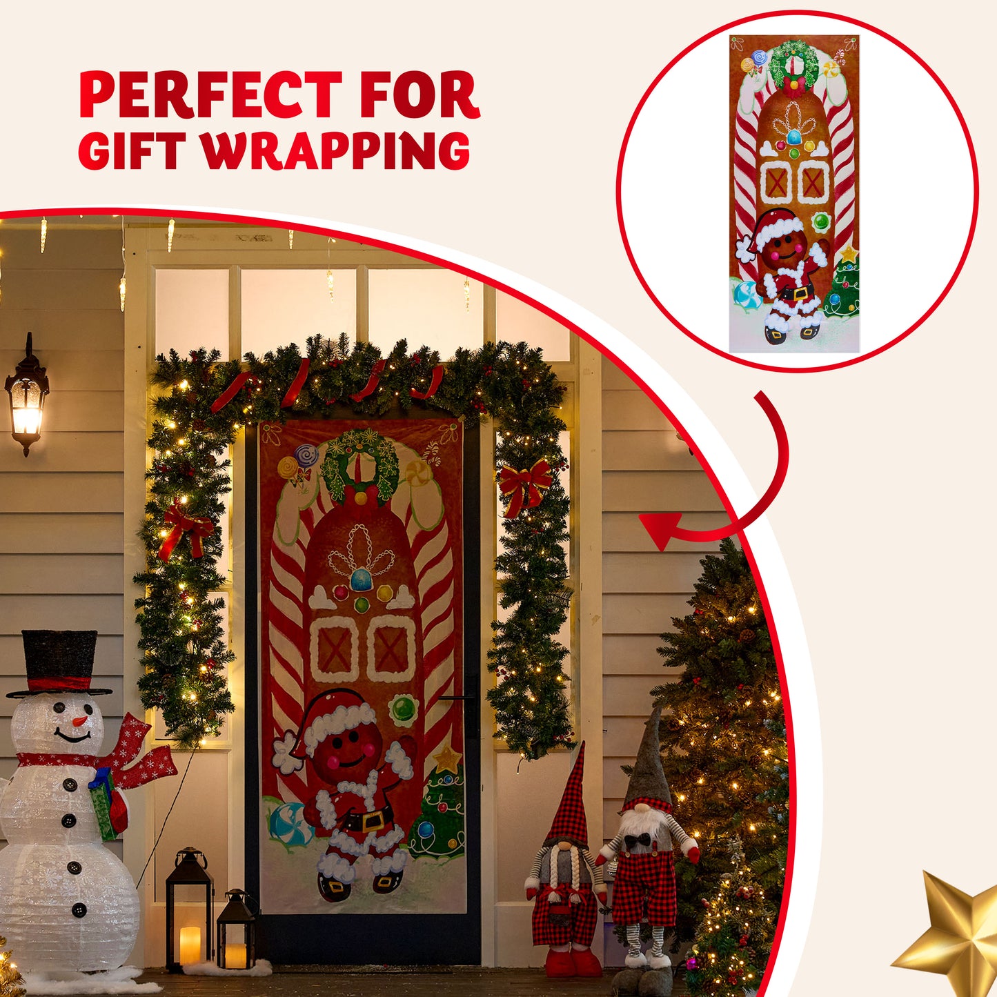 SYNCFUN Christmas Ginger Bread House Window Door Cover Winter Holiday Party Decoration 72X30 Inches