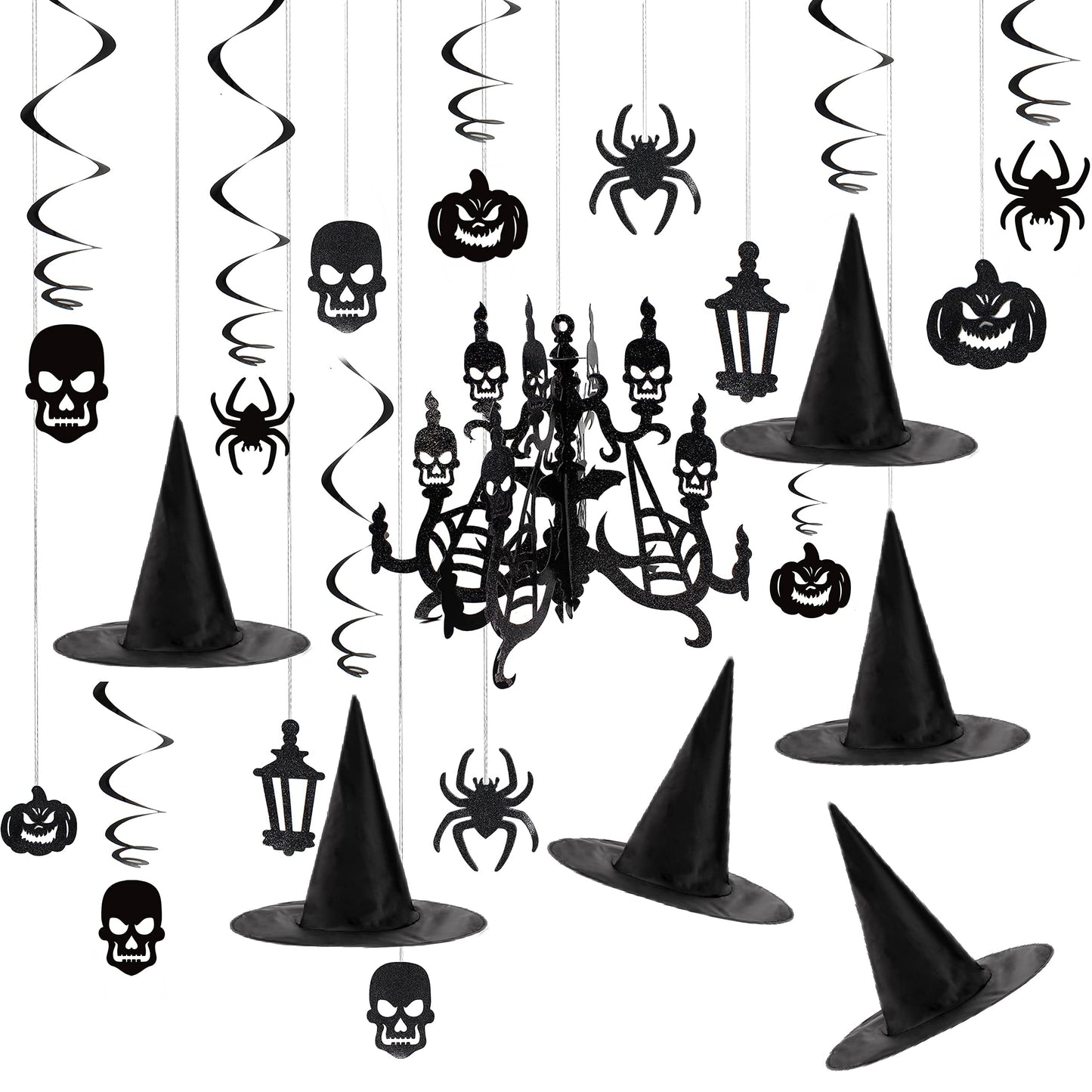 SYNCFUN 29 Pcs Halloween Hanging Swirl Decorations and Witch Hats,Halloween Decorations Indoor Birthday Party Supplies Decorations,Pumpkin Spider Ghost Decor
