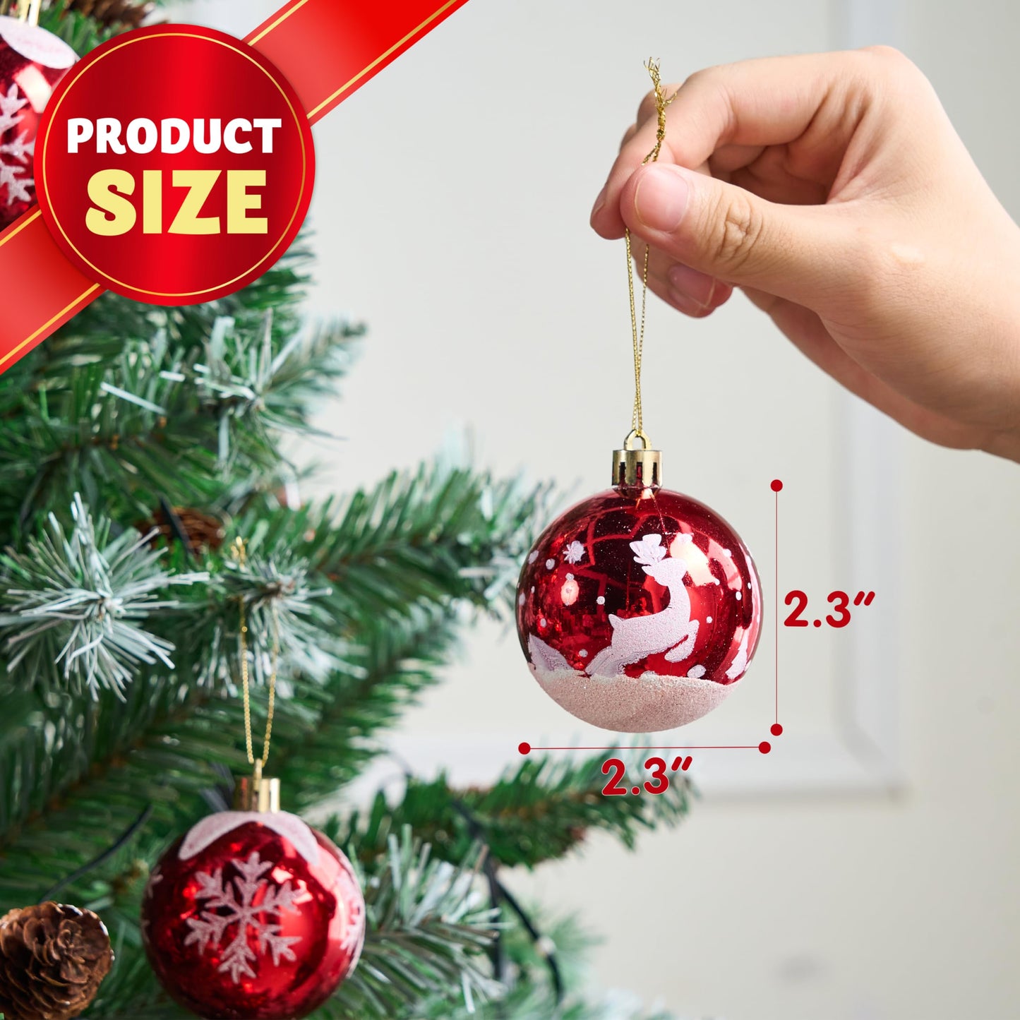 SYNCFUN 24 Pcs Christmas Ball Ornaments 2.3" Painting & Glittering Shatterproof Christmas Ornaments for Holidays, Party Decoration, Tree Ornaments, and Special Events (Red&White)