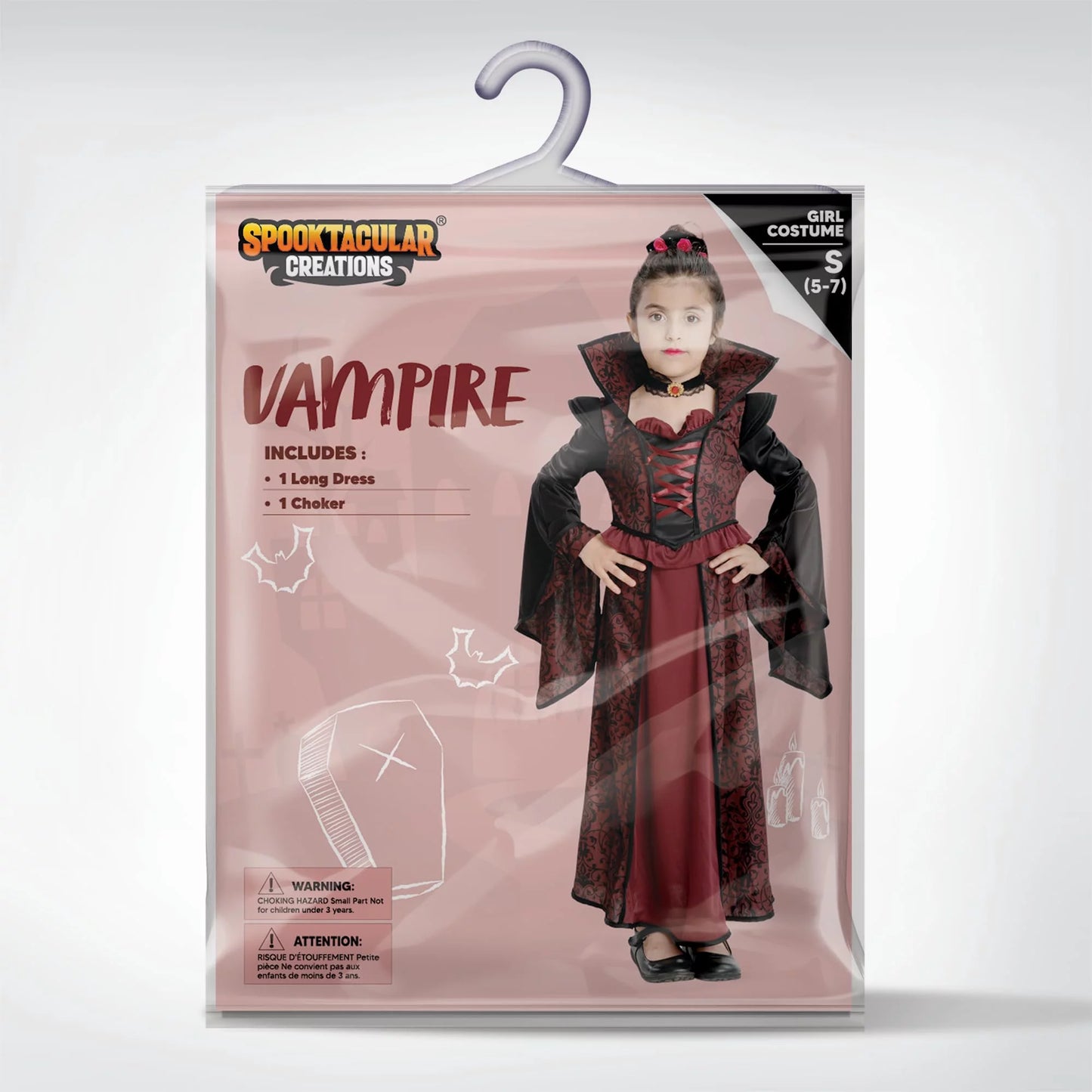 Spooktacular Creations Royal Vampire Costume Set for Girls Halloween Dress Up Party, Role-Playing, Carnival Cosplay, Vampire-Themed Party for 8-10 Years Old