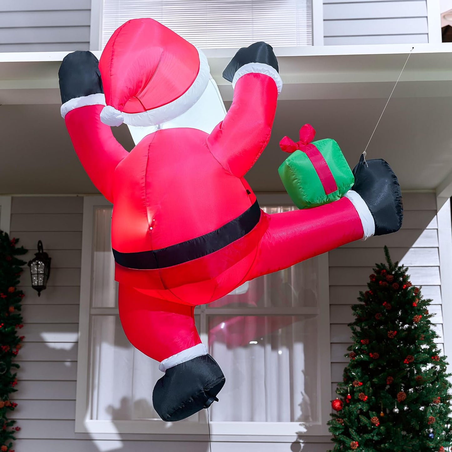 Joyfy 6 FT Christmas Inflatables Santa Outdoor Decorations,Christmas Climbing Santa with Gift Box Blow Ups Yard with Built-in LEDs for Holiday Party Garden Lawn Decor