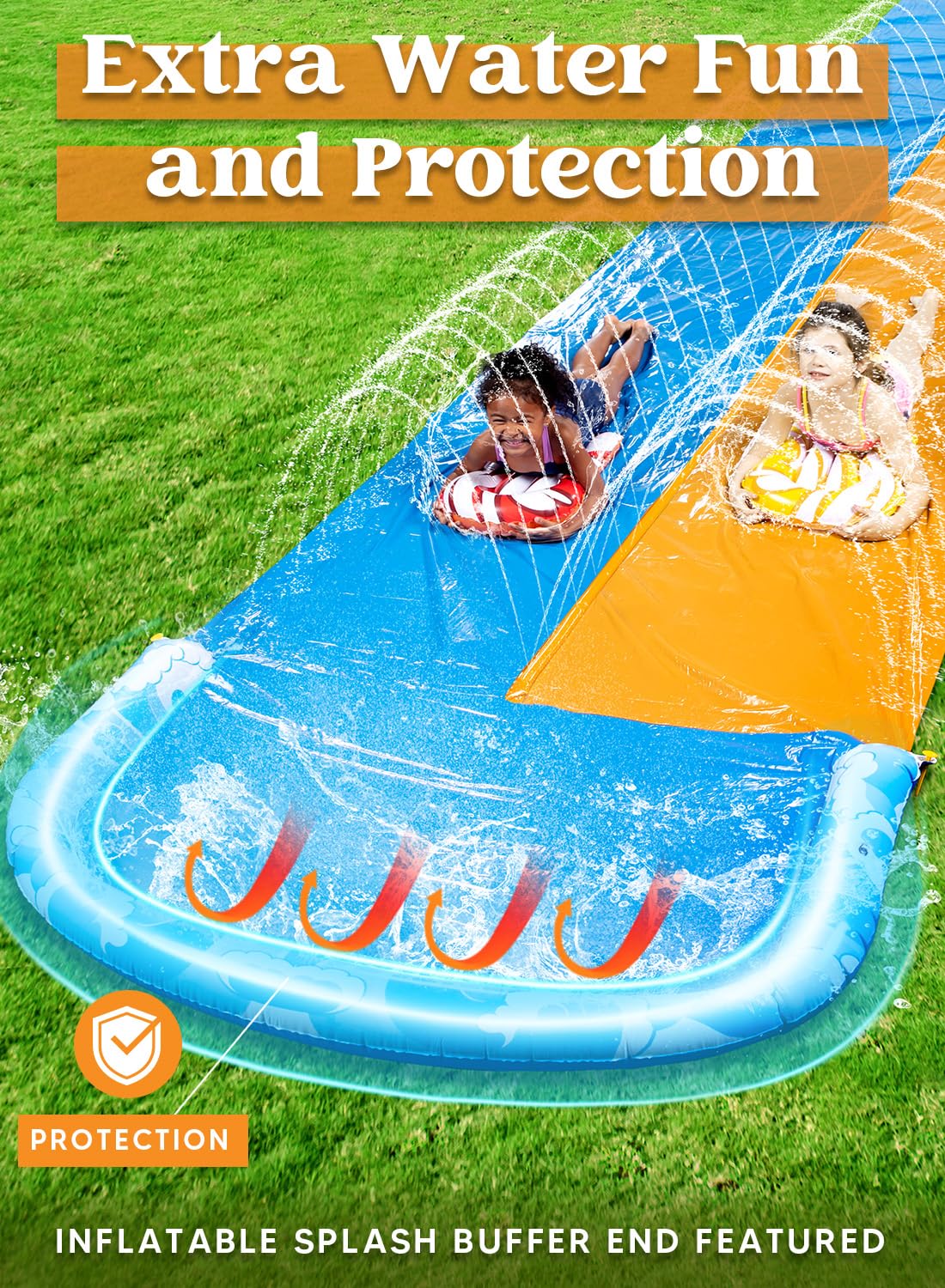 JOYIN 22.5ft Water Slides and 2 Bodyboards, Lawn Water Slide Summer Slip Waterslides Water Toy with Build in Sprinkler for Backyard Outdoor Water Fun for Kids