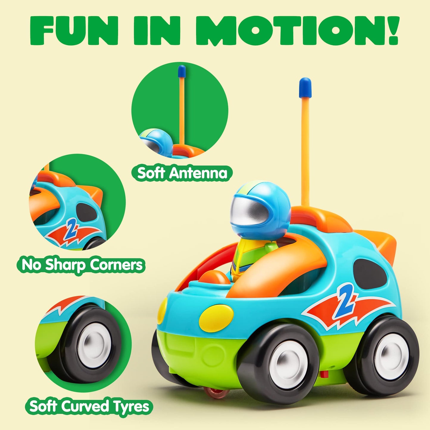 Joyfy Remote Control Car for Kids, Cartoon Race Car Toy for Boys, Toddlers Easter Basket Stuffers and Birthday Gift