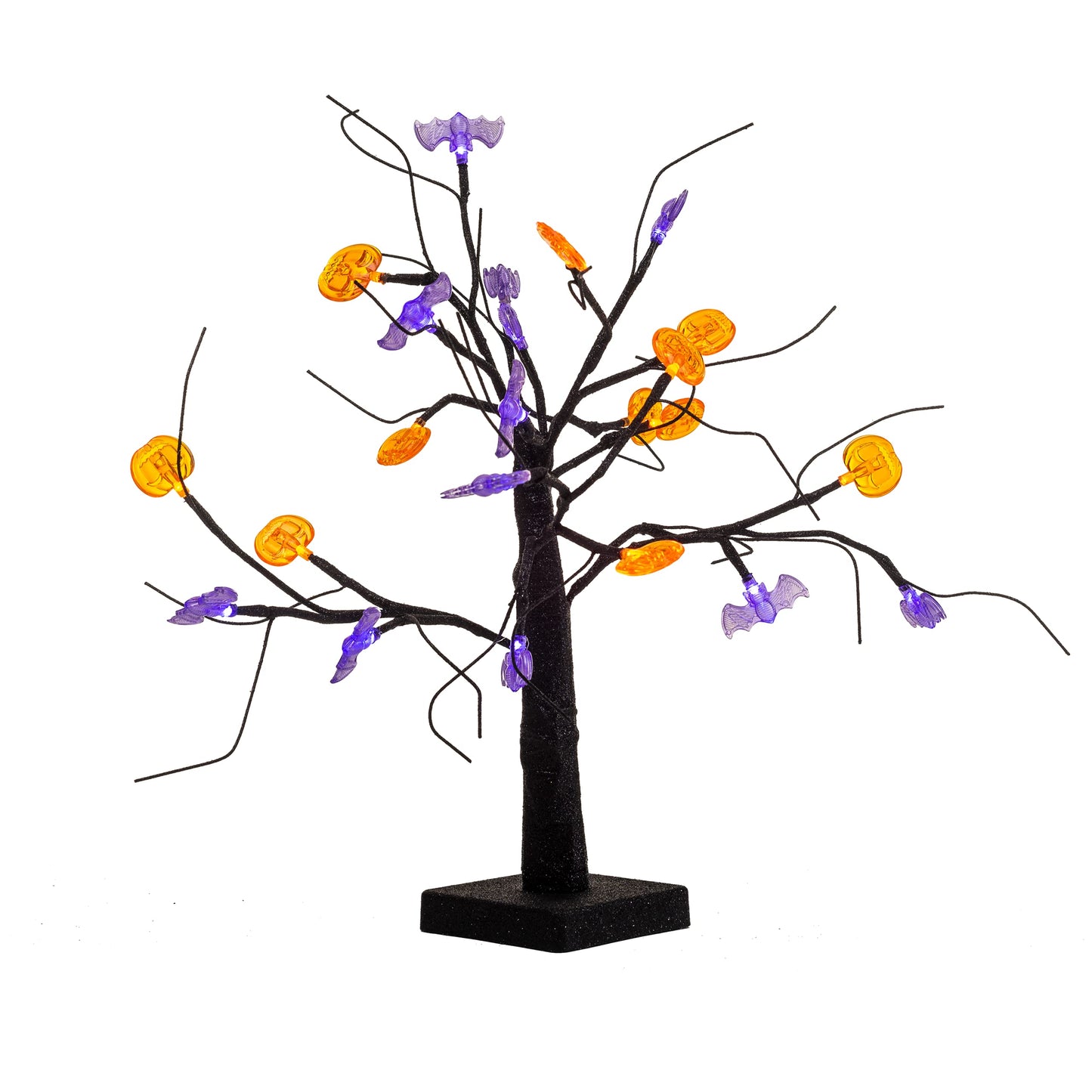 Joiedomi 1.5 FT Halloween Spooky Tree, Light Up Halloween Tree with 24 LED Orange Pumpkin and Purple Bat Lights, Prelit Black Tree for Halloween Tabletop Tree Decor Halloween Indoor Desktop Decoration
