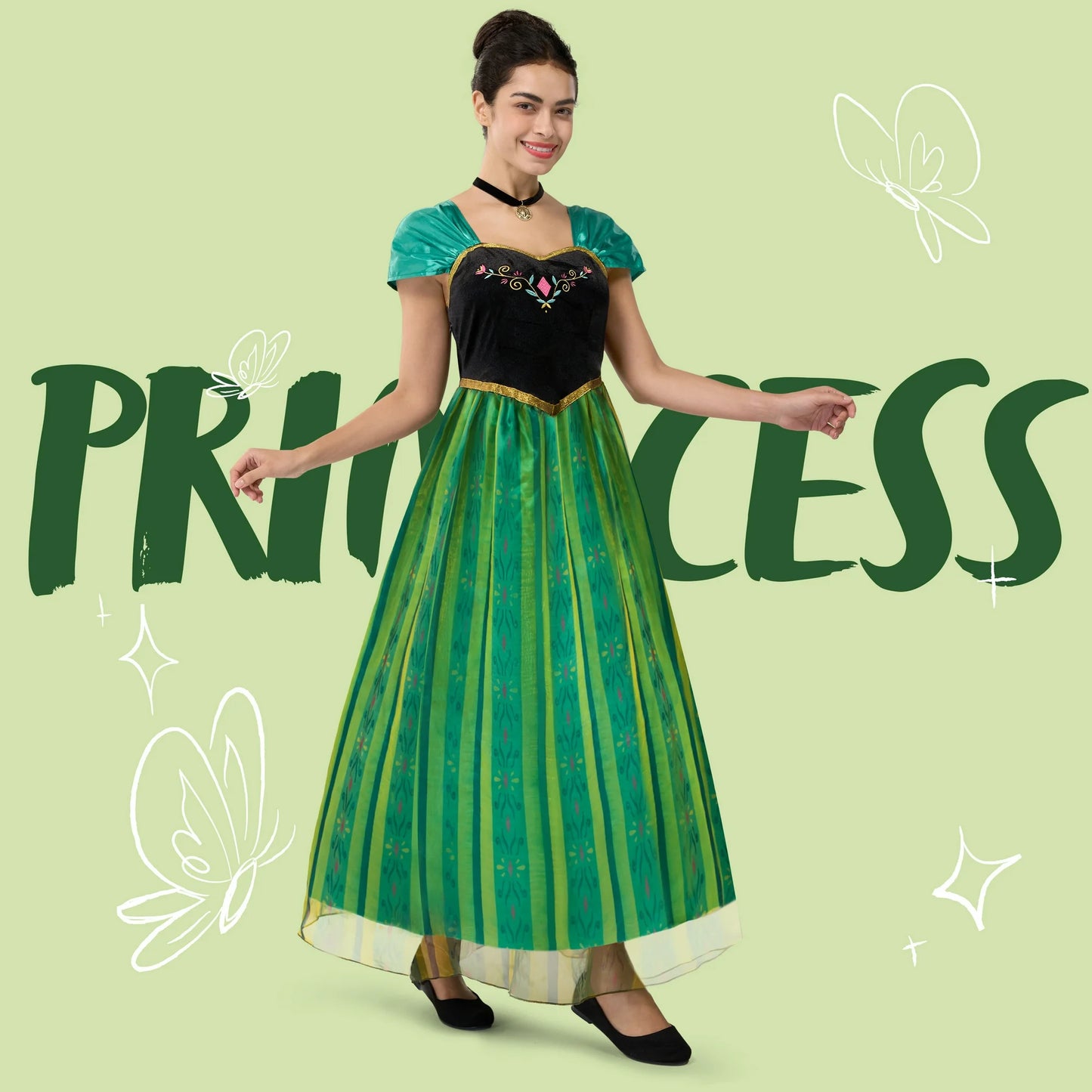 Syncfun Women Princess Costume, Green Dress Fairy with Necklace for Halloween Costume Party Dress Up Role Play M-XXL