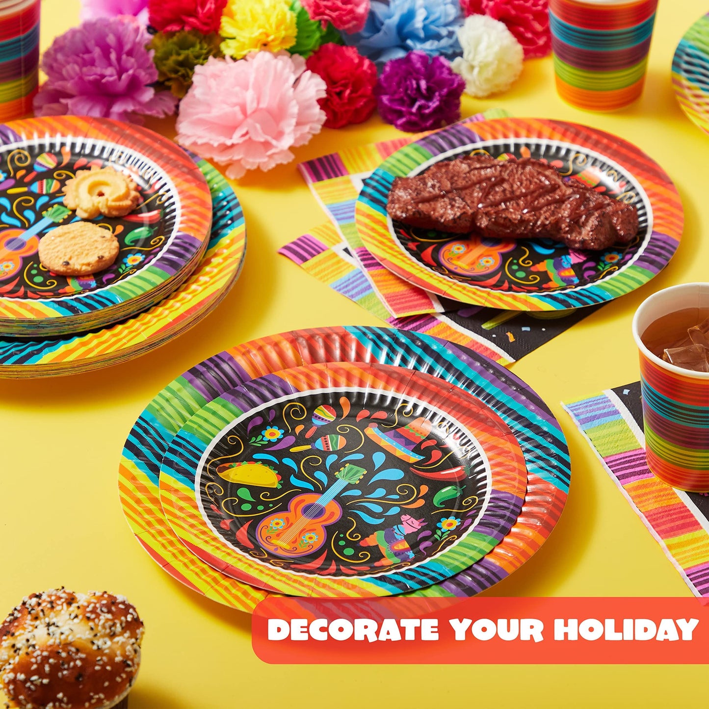 82 piece Carnival cutlery set, Cinco De Mayo dining table decoration Mexican party supplies package