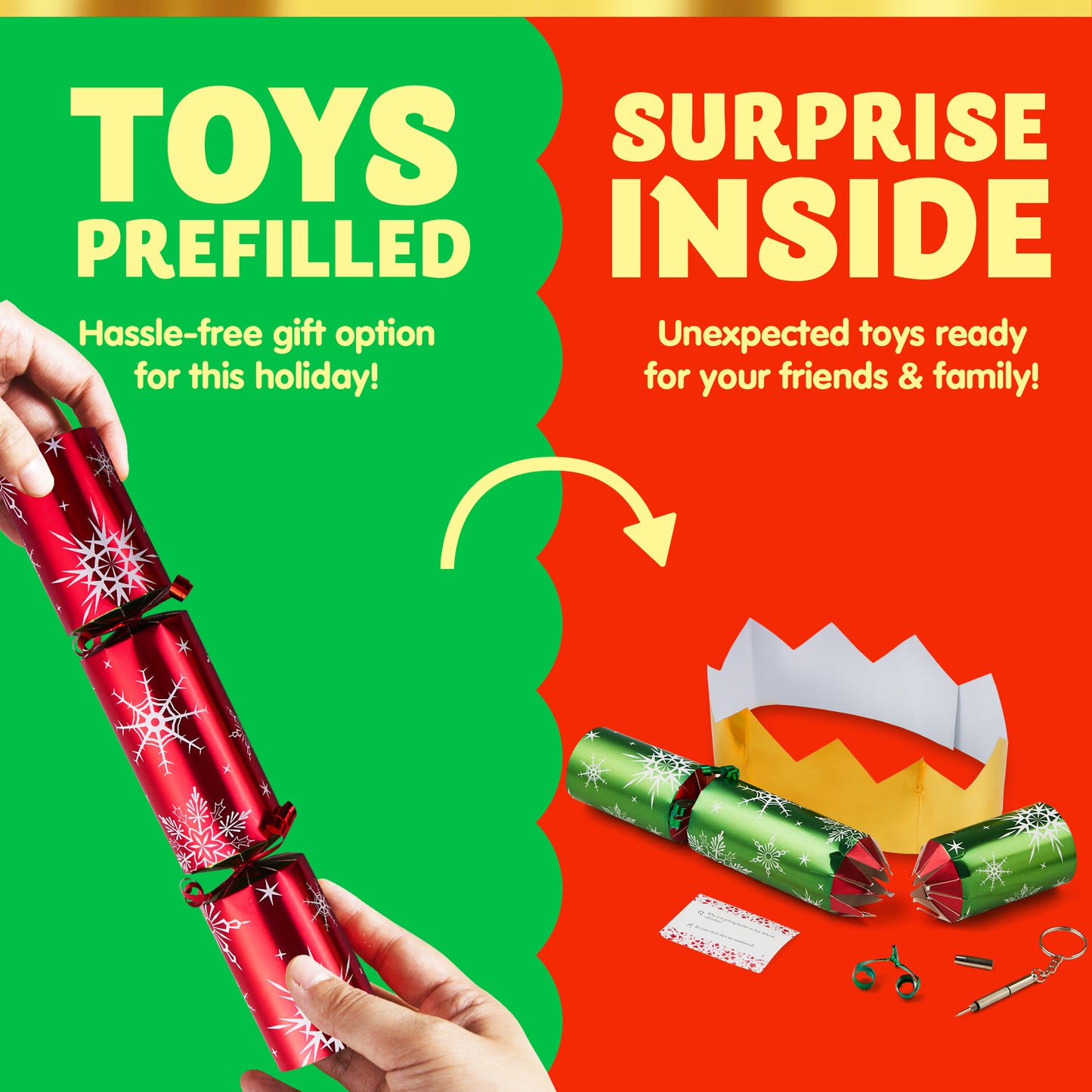 Joyfy 8 Pcs Christmas Crackers Party Favor Non-Snap Red & Green Snowflake Design Party Table Favors with Holiday Party Favor Supplies for Kids and Adults, Christmas Parties, Dinners & Holidays