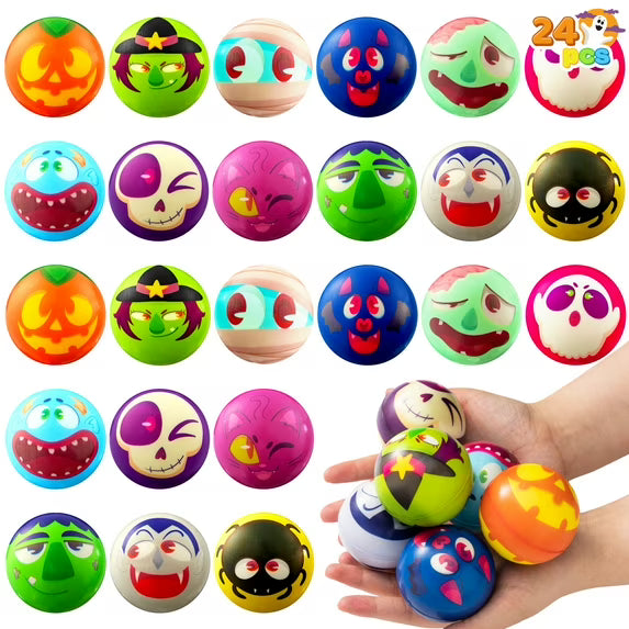 JOYIN 24 Pcs Halloween Stress Balls for Kids,Halloween Funny Stress Balls Fidget Toys Bulk,Halloween Squishy Toys,Halloween Party Favor