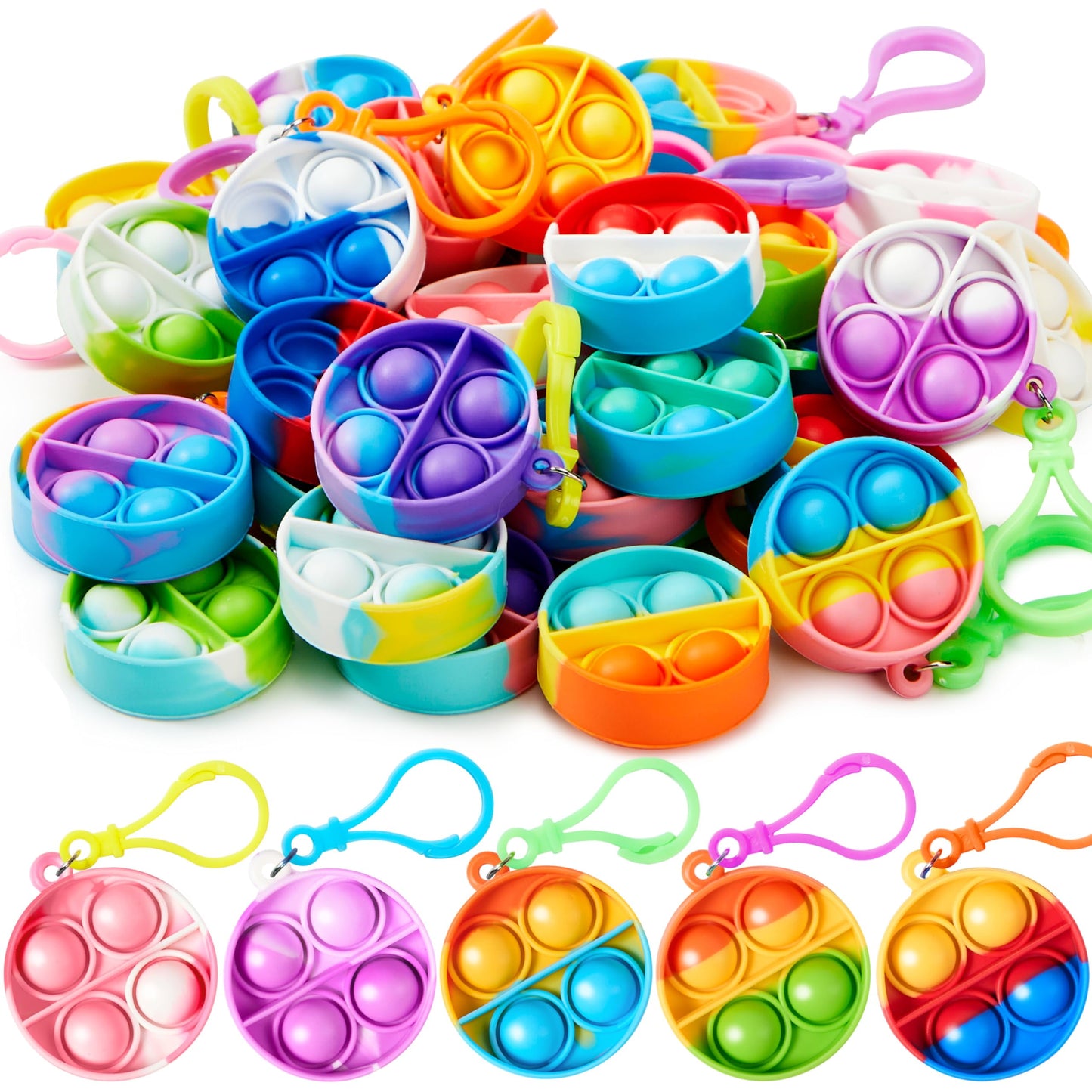 Round Pop Fidget Keychain Party Favors for Kids 30 Pack Mini Fidget Toys Bulk, Goodie Bag Stuffers Fidgets for Classroom Prizes Sensory Toy Packs