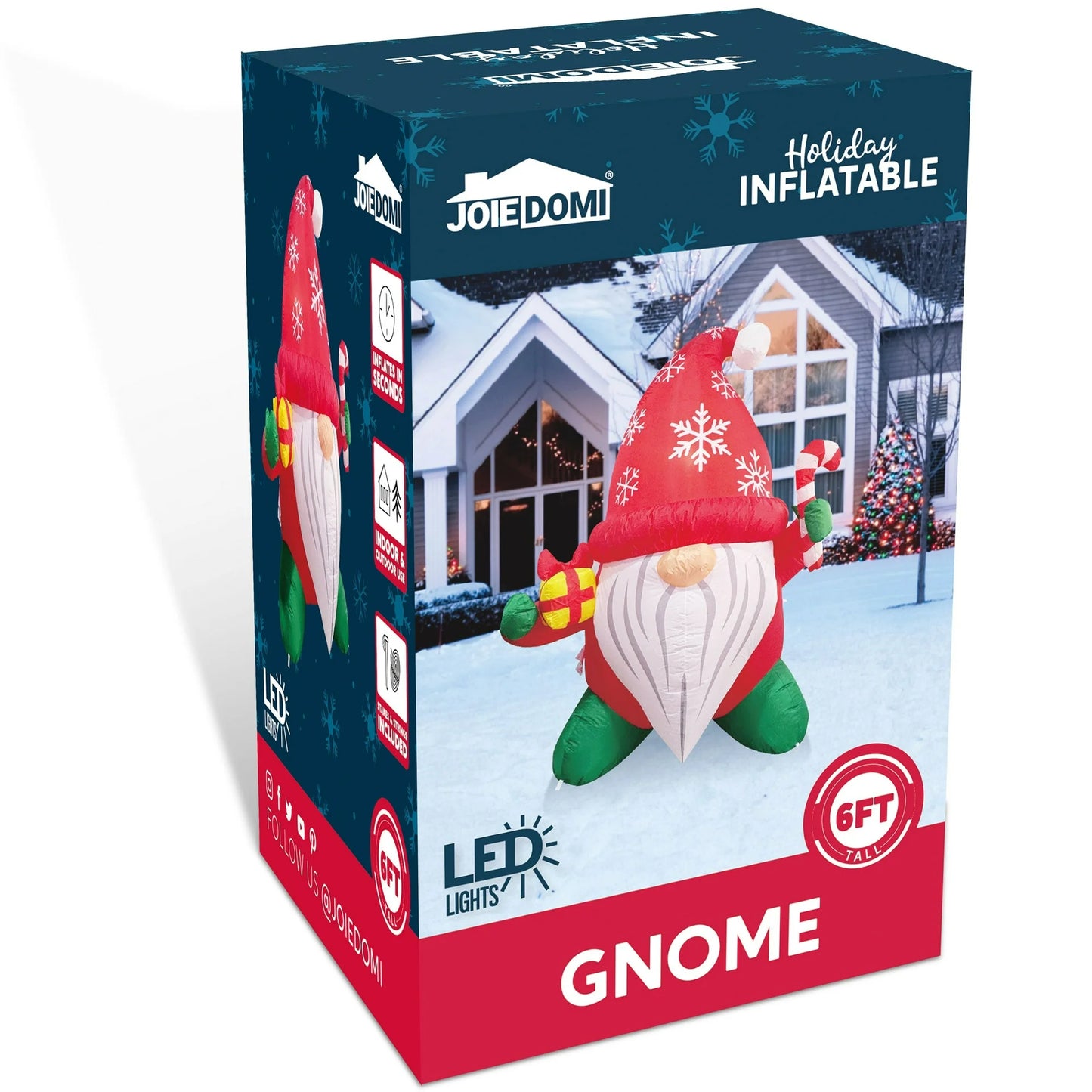 Joyfy 6 FT Christmas Inflatables Gnome Outdoor Decorations,Christmas Gnome Blow Ups Yard with Built-in LEDs for Holiday Party Garden Lawn Decor