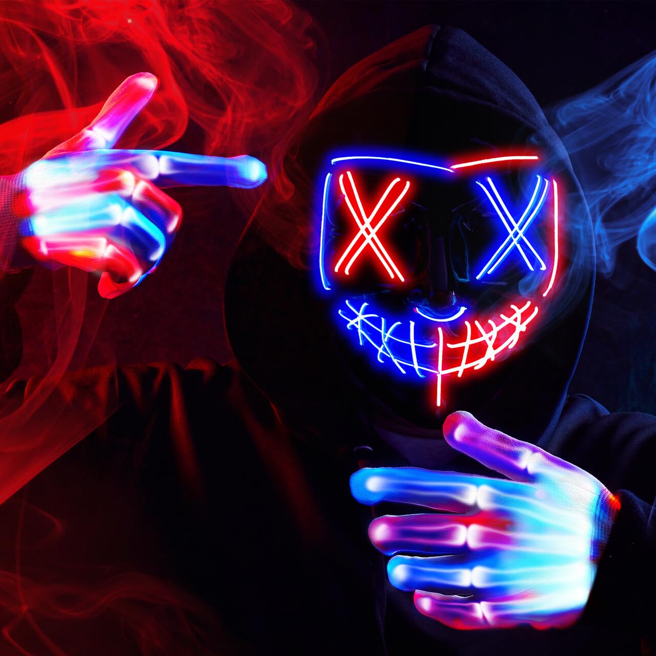 SYNCFUN Halloween Mask Light up Mask and Gloves,Scary Halloween Costumes Accessories for Boys,Cosplay Halloween Costume Masquerade Parties,Carnival,Gifts