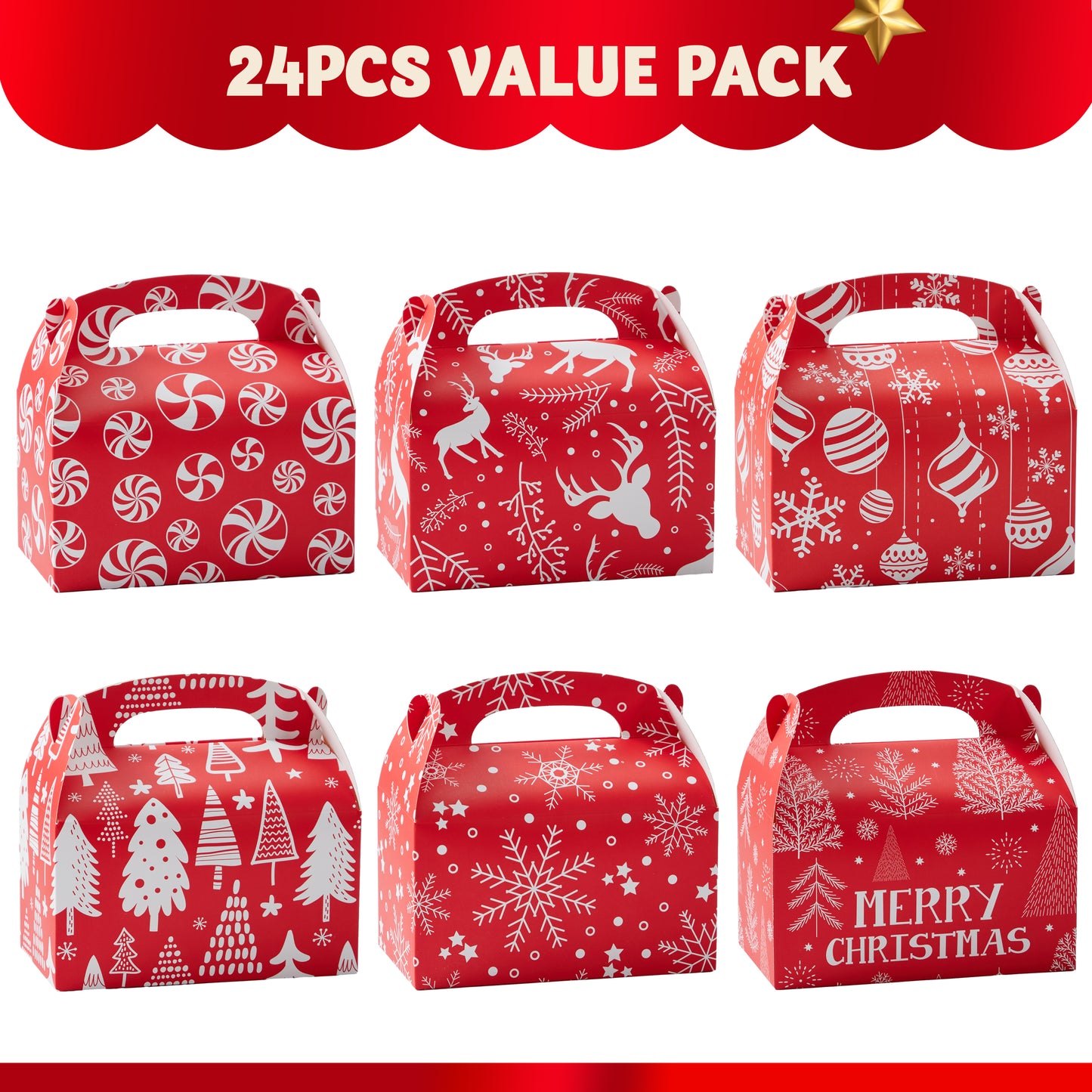 Joyfy 24 Pcs 3D Christmas House Gift Boxes for Holiday Xmas Presents, Goodie Paper Boxes, School Classroom Party Favor Supplies, Candy Treat Cardboard Cookie Wrapping Boxes