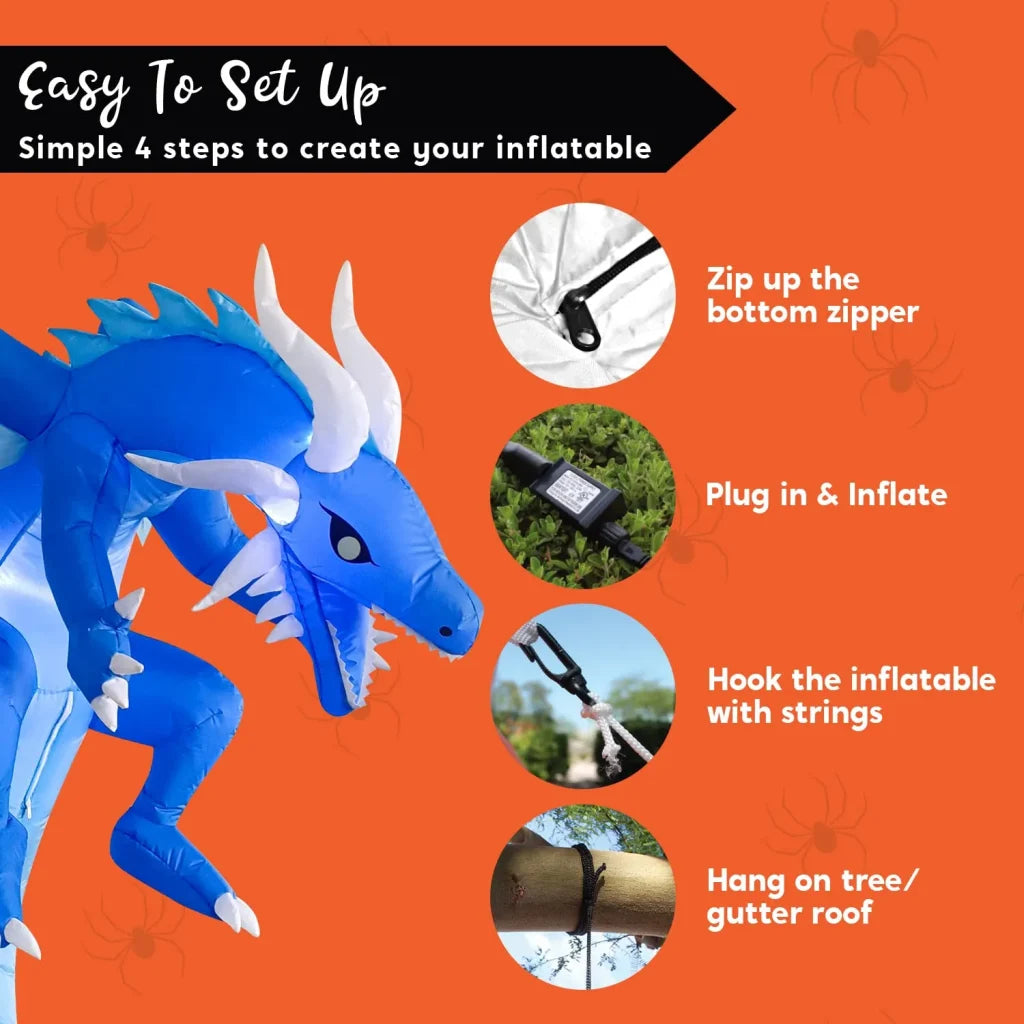 JOYIN 5 FT Halloween Inflatable Ice Dragon,Blue Hanging Flying Dragon Inflatable Halloween Blow Up Yard Decorations Outside Decorations