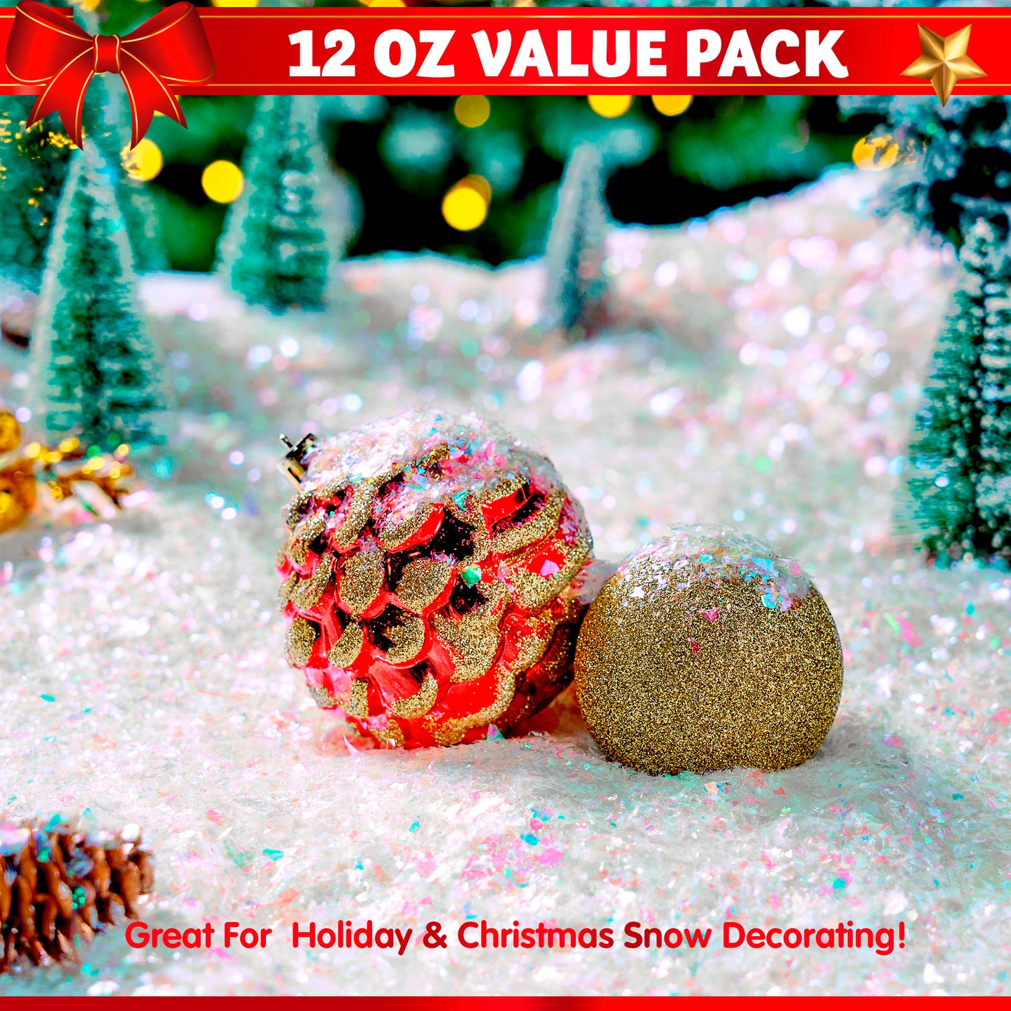 SYNCFUN 12 Oz Christmas Twinkles Snow, Plastic Artificial Snowflakes for Christmas Tree Decoration, Bling Snow Scenes, Xmas Party Favors Decor, Holiday Supplies, Winter Displays, Fake Snow Crafts