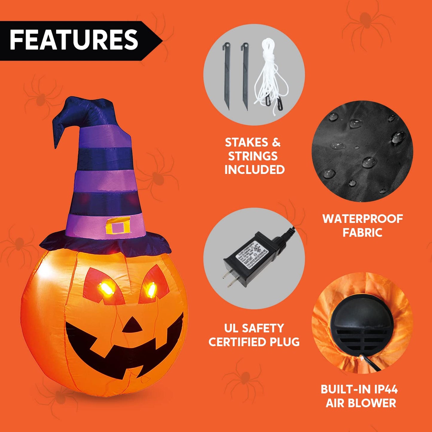 Syncfun 5 FT Halloween Inflatable Pumpkin with Witch Hat and Build-in LEDs,Blow up Halloween Decorations,Fall Inflatables Outdoor Decorations