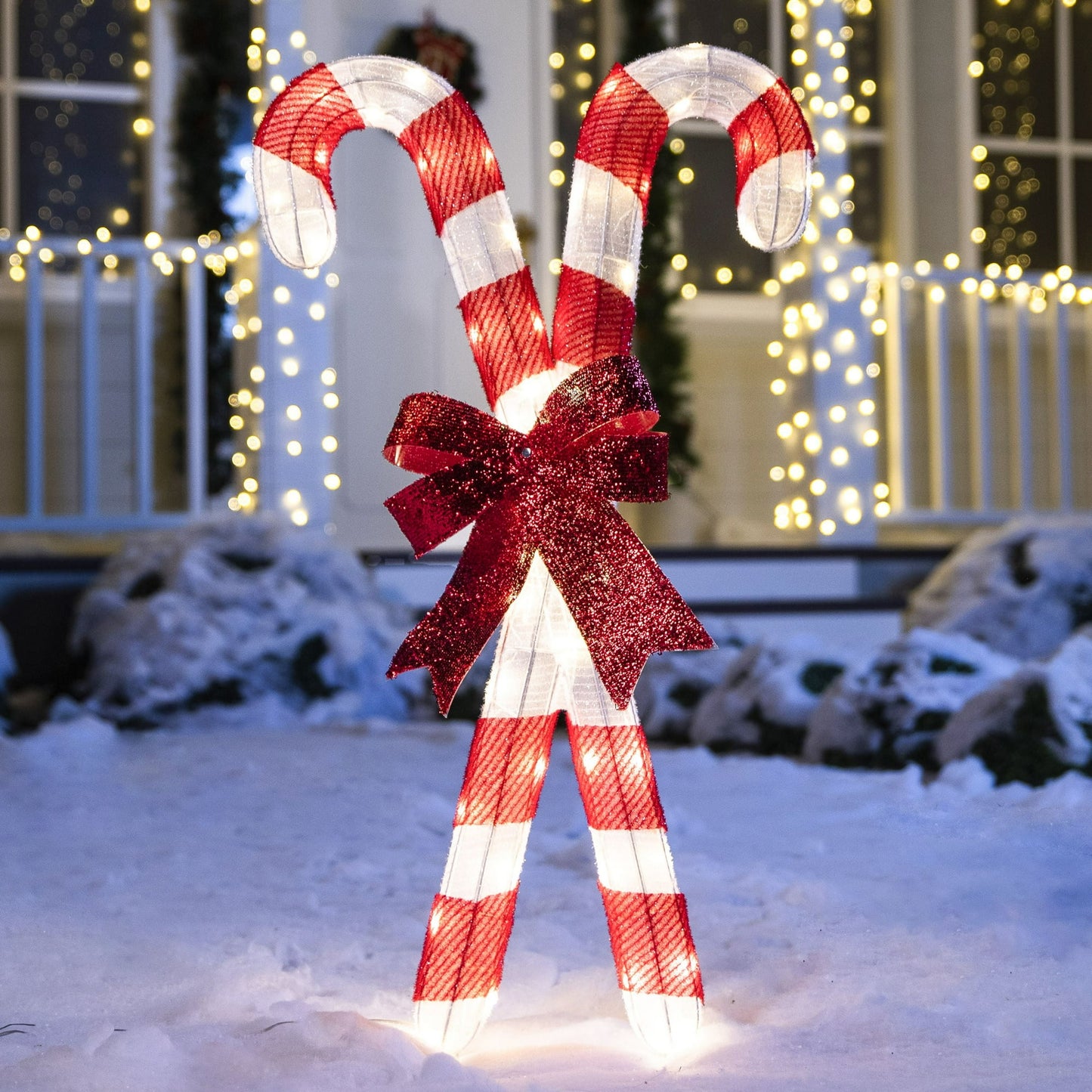 Joyfy 2.8 FT Candy Cane Yard Light Christmas Outdoor Decorations,50 Pre-Lit LED Christmas Decorations,Christmas Yard Light with Stakes Decorations Outdoor Holiday Decor
