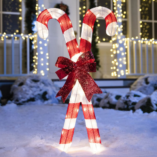 Joyfy 2.8 FT Candy Cane Yard Light Christmas Outdoor Decorations,50 Pre-Lit LED Christmas Decorations,Christmas Yard Light with Stakes Decorations Outdoor Holiday Decor