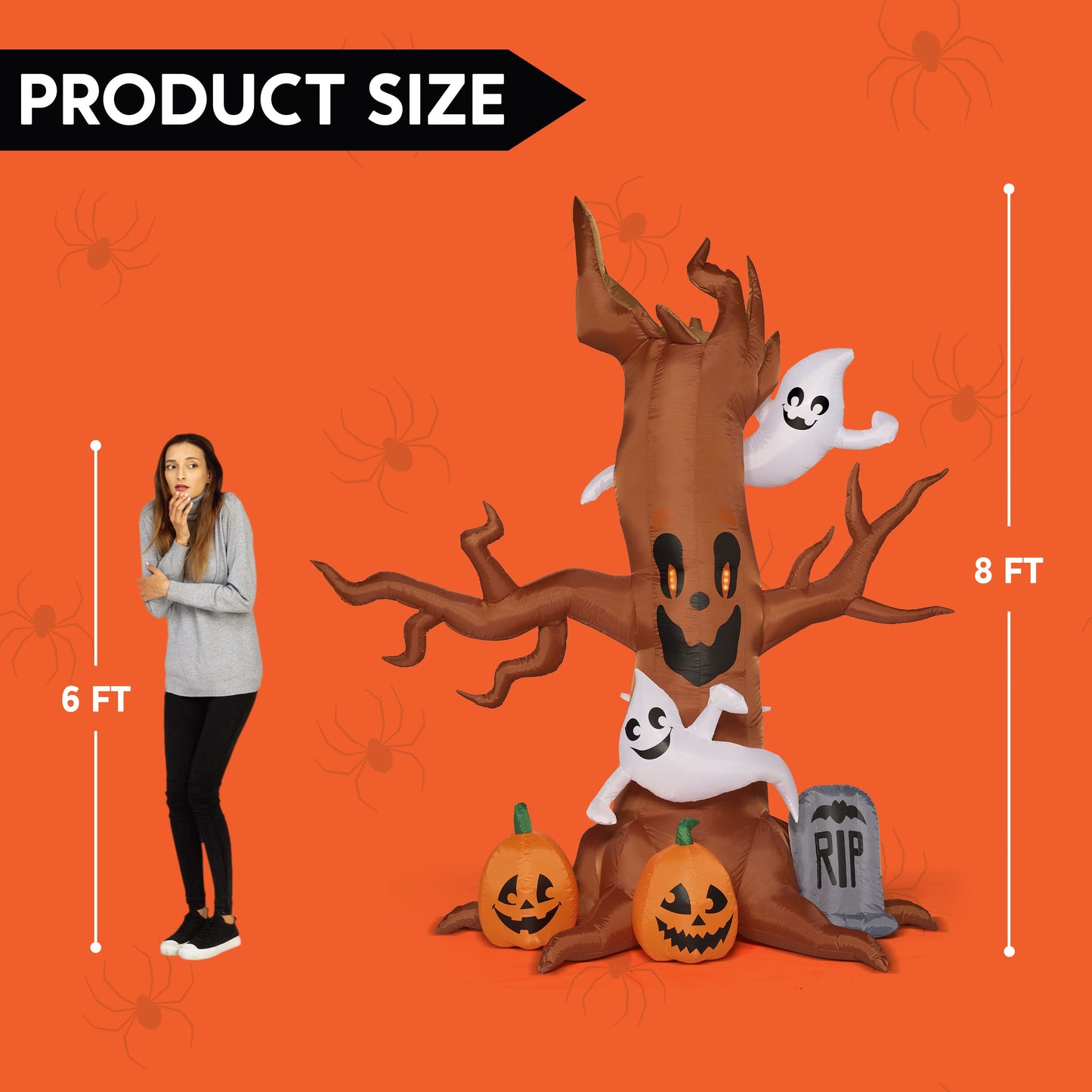 JOYIN 8 FT Halloween Inflatable Scary Tree,Halloween Tree with Ghost and Build-in LEDs Blow up Yard Decorations,Halloween Inflatables Outdoor Decorations