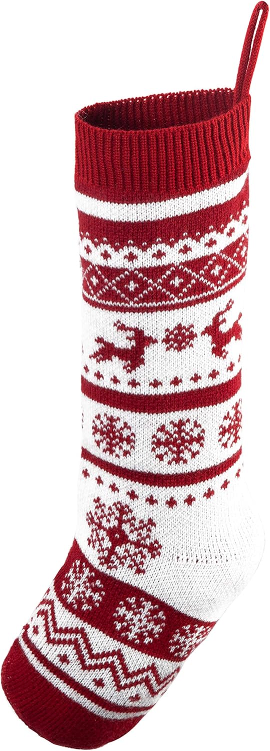 Joyfy 6 Pcs 18" Knit Christmas Stockings, Large Rustic Yarn Xmas Stockings for Family Holiday Decorations