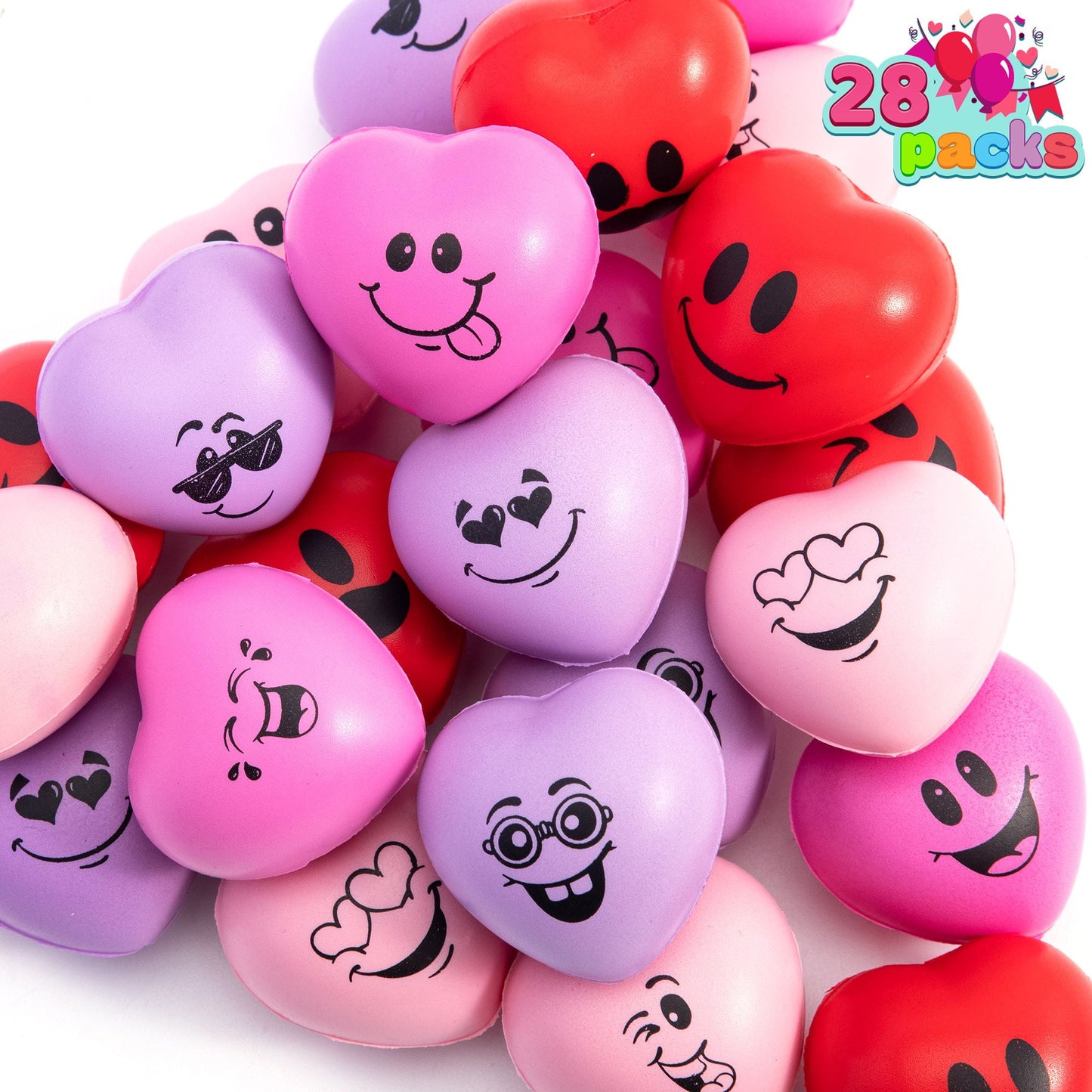 24-Pack Valentine's Day Heart Stress Balls 1.6" x 1.6" for Kids, Soft Toy Slow Rise for School Carnival Rewards