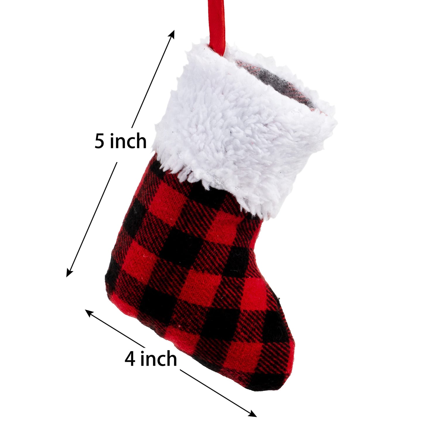 Joyfy 12 Pcs 5” Mini Christmas Stocking, Red Black Buffalo Plaid Stocking Rustic Fireplace Socks Traditional Stockings for Holiday Christmas Tree Decorations Party Favors