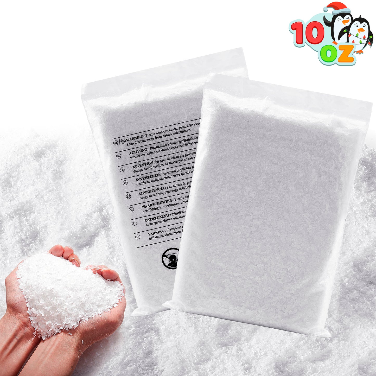SYNCFUN 10 Oz Artificial Snow, 280g Plastic Fake Snow for Winter Decoration Christmas Tree Decoration Holiday Decor and Winter Displays and Handcraft (White)