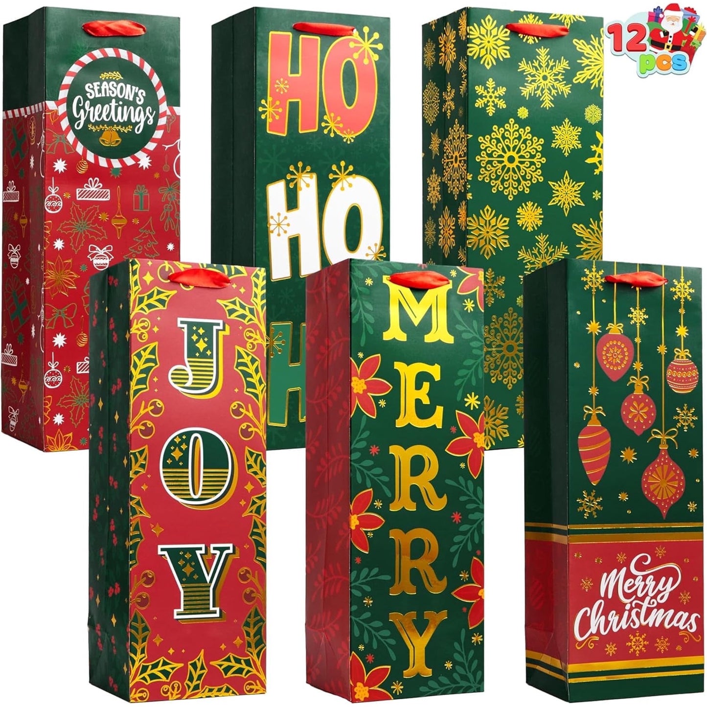 Joyfy 12 Pcs Christmas Wine Bottle Gift Bags with Handles for Holidays, New Years, Birthdays Party