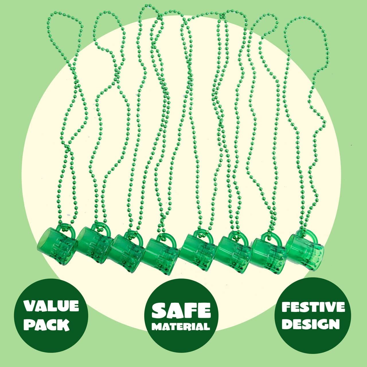 12 pieces of St. Patrick's Green Cup Bead Necklace, suitable for children, women, and men