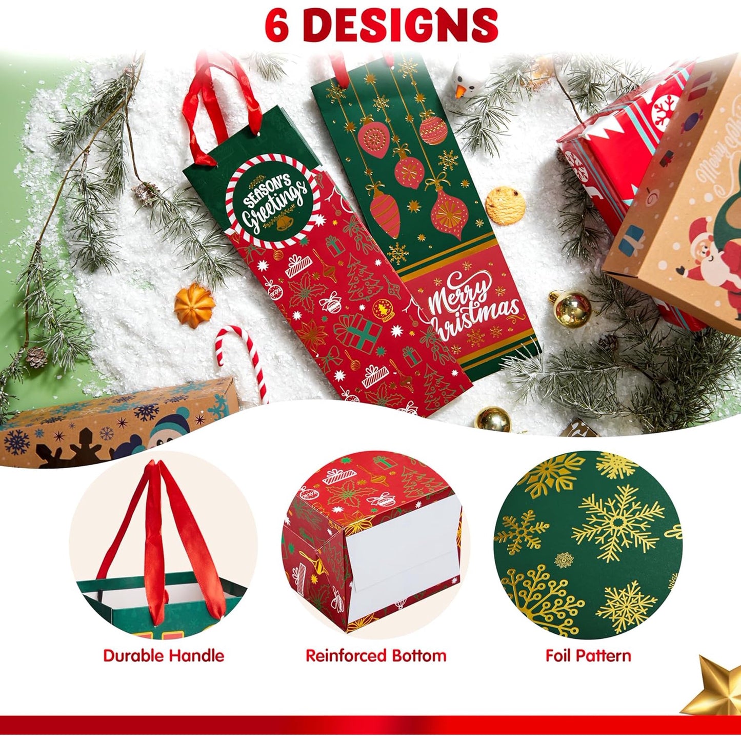Joyfy 12 Pcs Christmas Wine Bottle Gift Bags with Handles for Holidays, New Years, Birthdays Party