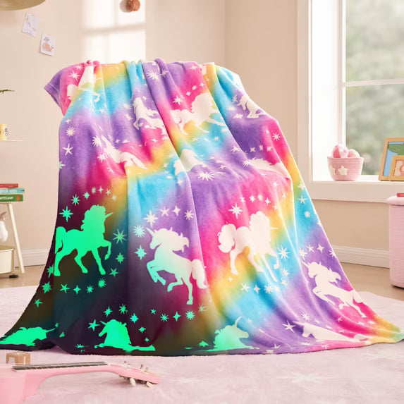 Joyfy Glow in The Dark Blanket Dreaming Unicorn Gifts for Girls 50" x 60" Soft Cozy Flannel Kids Throw Blanket