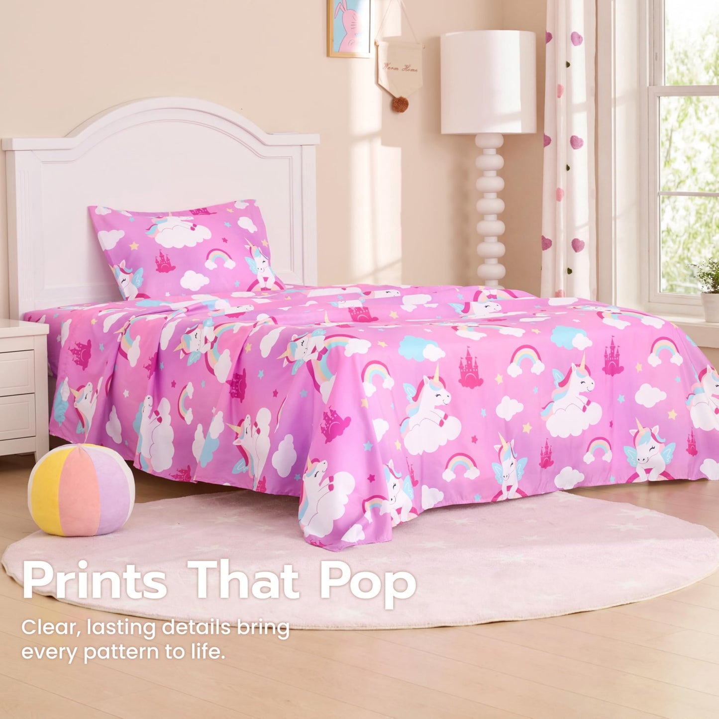 Joyfy Kids Twin Sheet Set Purple Unicorn - 3 Piece Soft Microfiber Bed Sheets - Deep Pocket Wrinkle Free, Cozy Toddler Bedding Set, Fade Resistant Breathable for Boys Girls Teens