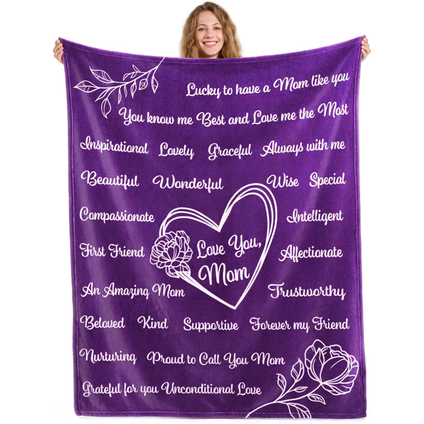 Joyfy Soft Flannel Mother's Day Blanket Gifts for Mom, Birthday Gift for Grandma from Daughter Son - Purple 50" x 60"