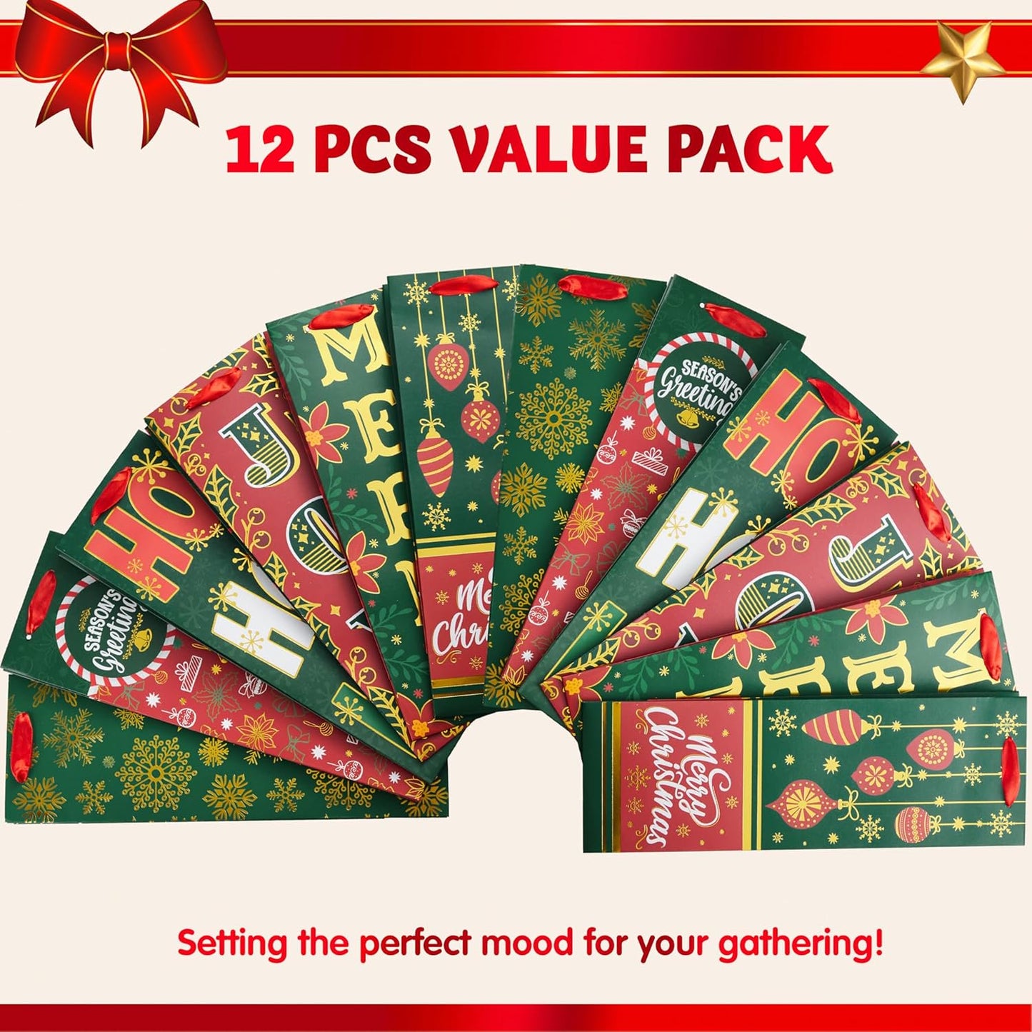 Joyfy 12 Pcs Christmas Wine Bottle Gift Bags with Handles for Holidays, New Years, Birthdays Party