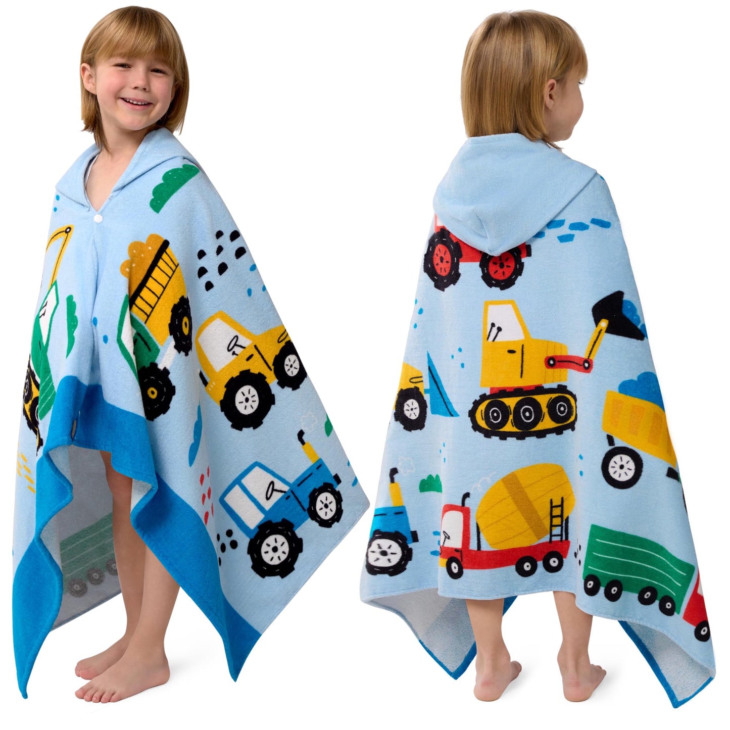 Joyfy Hooded Towels for Kids Engineering Vehicle Print Soft 100% Cotton Kids Beach Towel 30" x 50" for 3-8 Years Boys Girls Beach Hooded Poncho Absorbent Pool Toddler Swim Bath Wrap