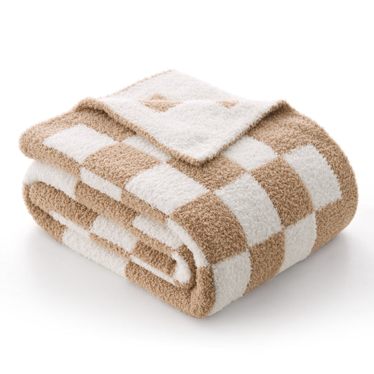 Joyfy Throw Blanket for Couch,Bed,Sofa,Brown Checkerboard Knitted Blanket,Super Soft Throw Blanket Knitted,Gifts for Women Mom Girls,Throw Home Room Decor Aesthetic for Women Mothers Christmas Birthd