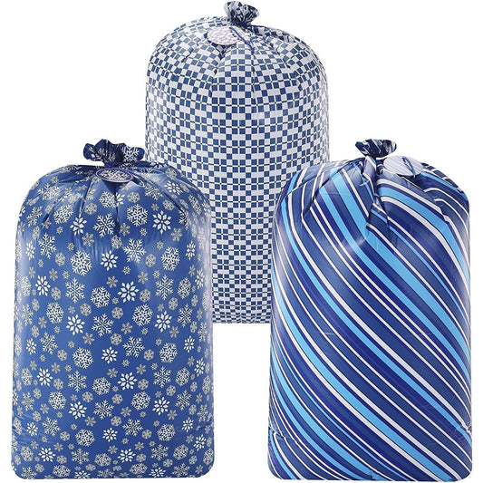 Joyfy 3 Pcs 56”x36”Jumbo Christmas Gift Bag Parties Blue for Xmas Large Holiday Plastic Gift Bag Christmas Decorations Carry-on Luggage Large Toys and Stuffed Animals