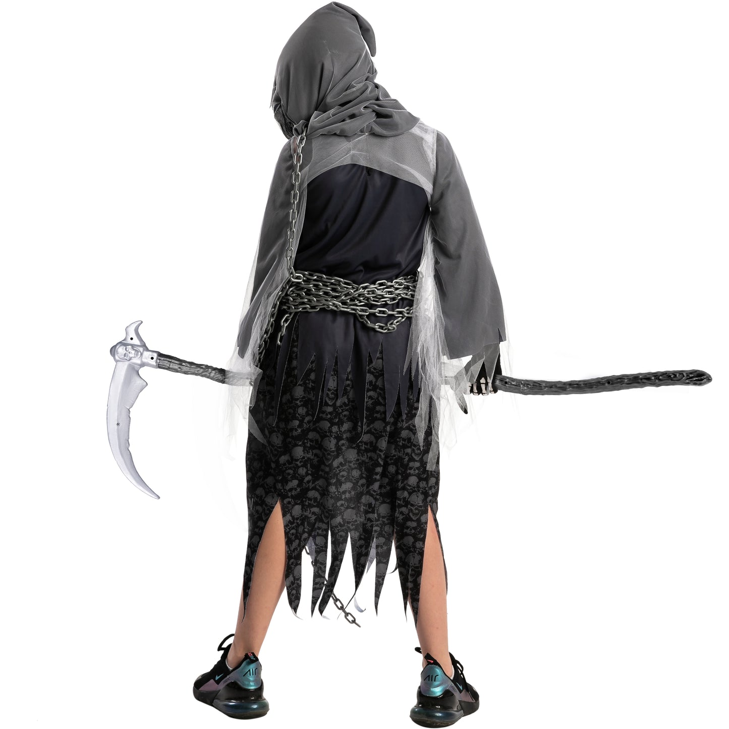 Syncfun Glowing Eyes Grim Reaper Costume for Kids, Dark Knight Reaper Phantom Costume for Halloween Dress Up Role Playing Cosplay 5-12 Years