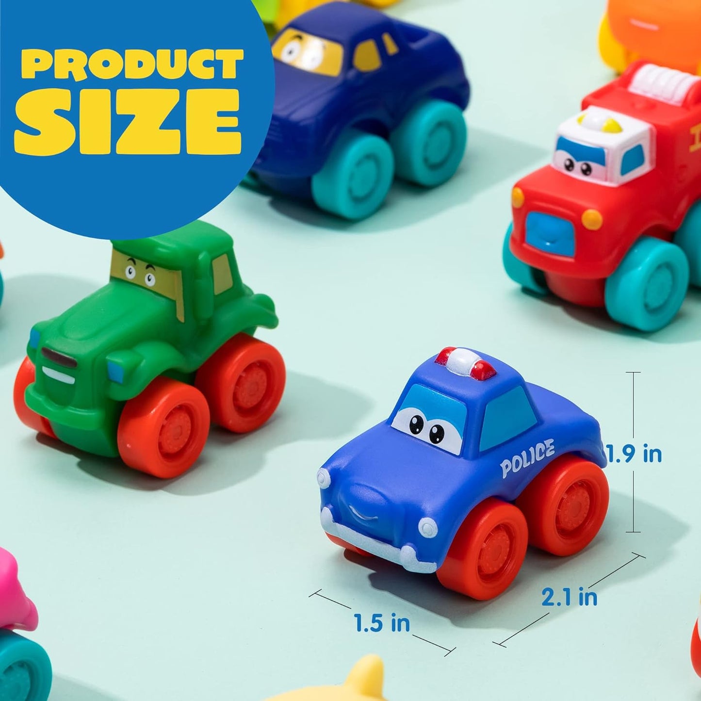 SYNCFUN Cartoon Cars, Soft Rubber Toy Car Set, Mini Toy Vehicles, Bath Toy Car for Toddlers, Gift for Boys and Girls Christmas Birthday, Summer Beach and Pool Activity, Party Favors for Kids