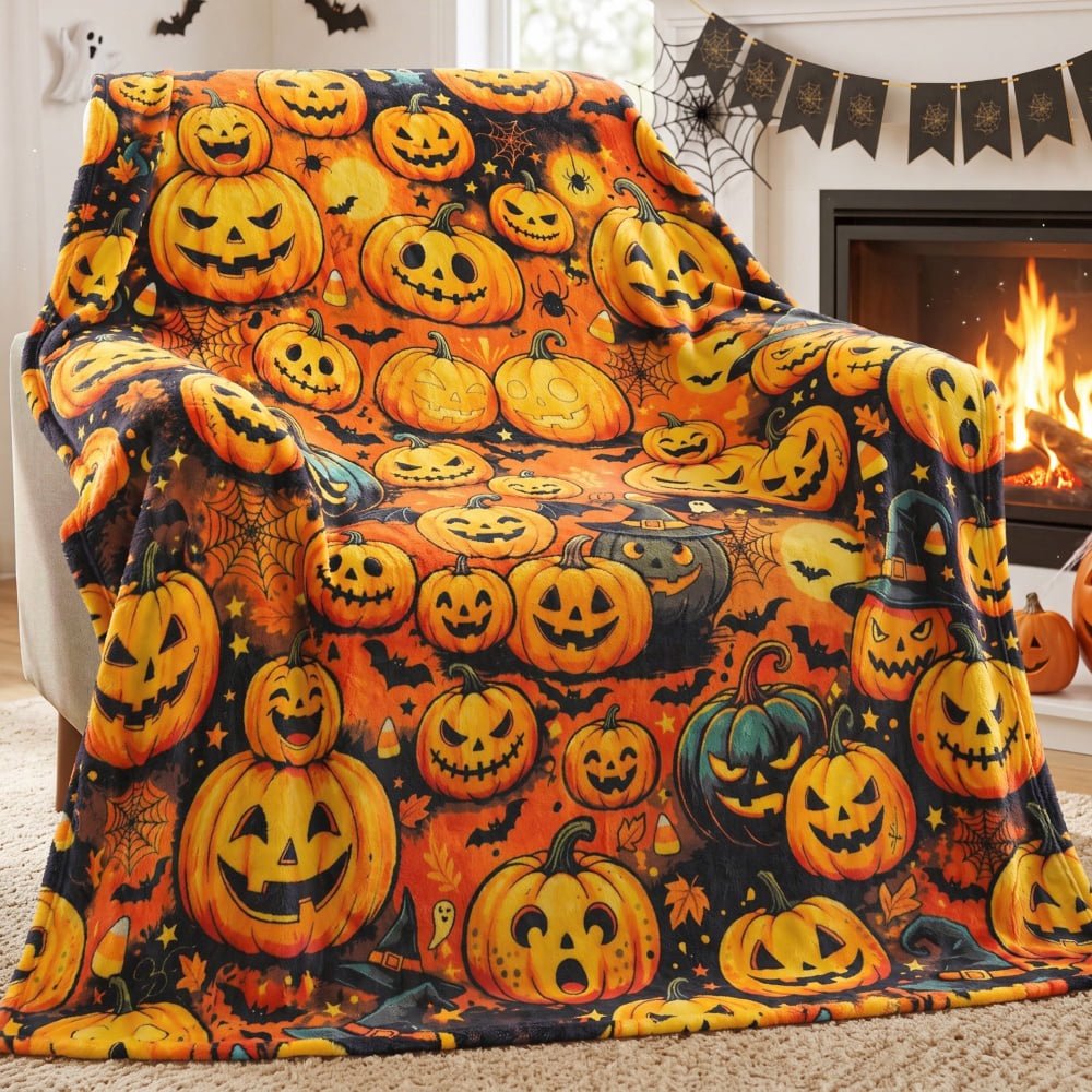 Joyfy Throw Blanket Flannel Halloween -Pumpkin Soft Cozy Holiday Decorative Halloween Blanket for Sofa Couch Bed Halloween Party