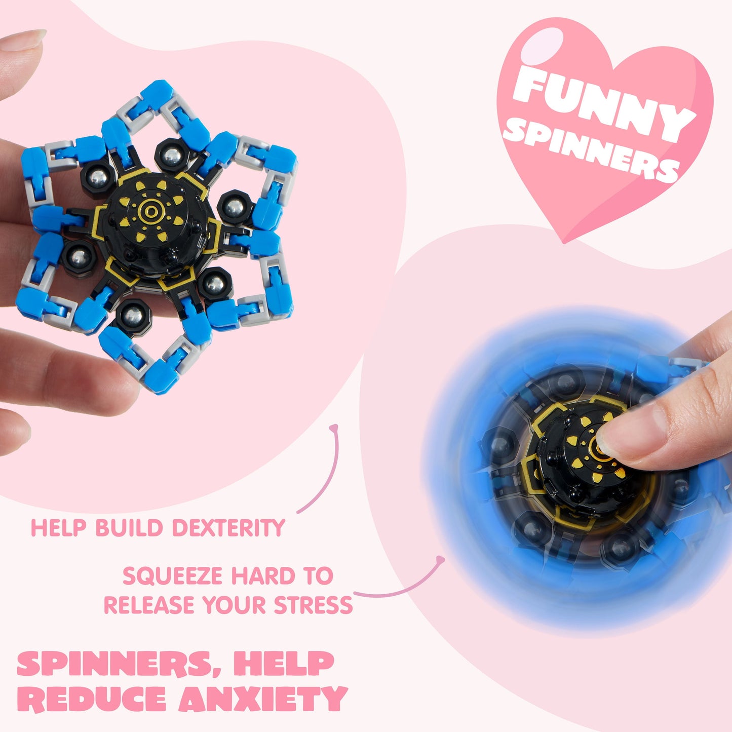 28 Packs Valentine’s Day 3-Design Gift Cards with Fidget Spinners, DIY Chain Robot Fingertip Toys, Deformable Stress Relief Toys for Kids Valentine’s Party Favor, School Exchange, Game Prizes