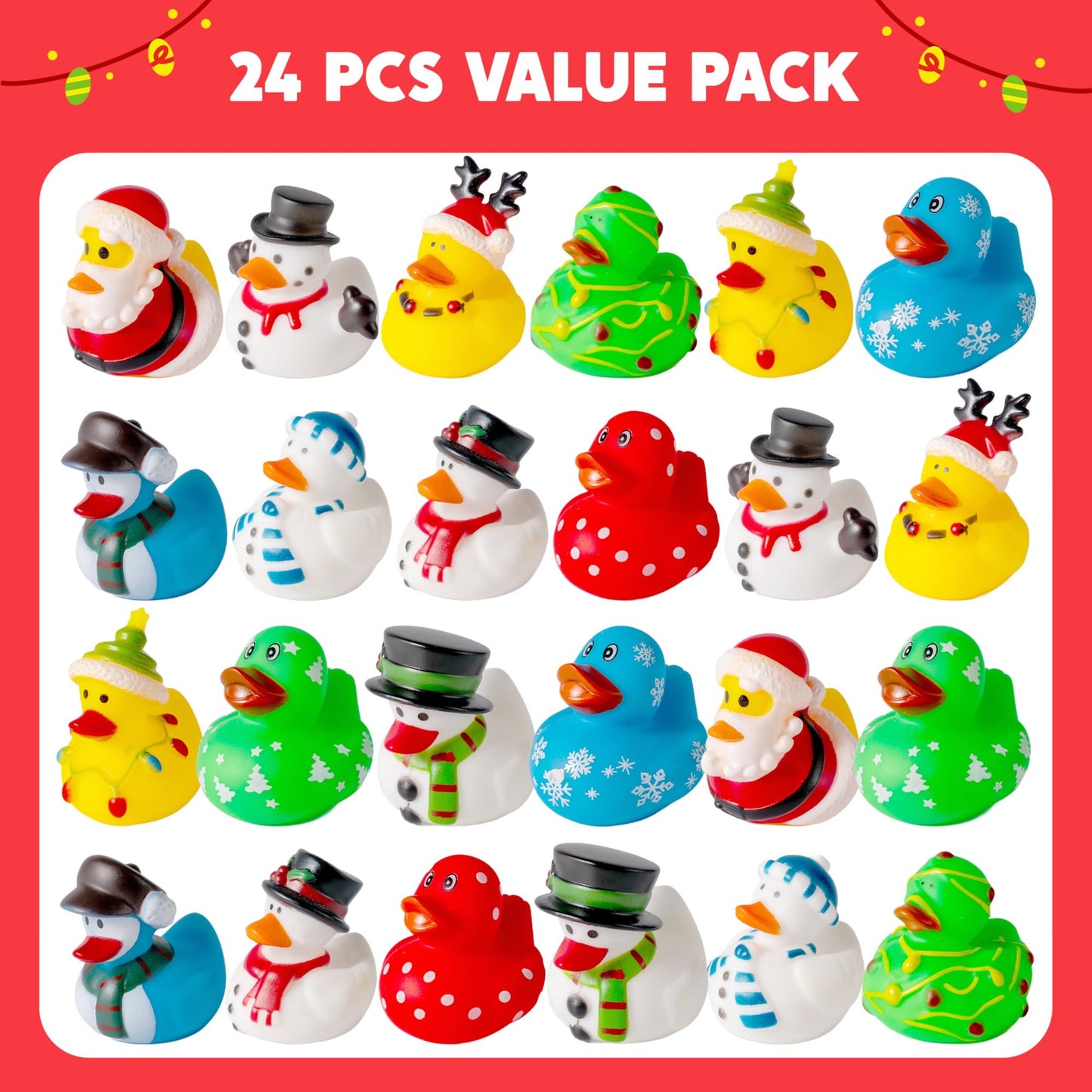 Joyfy 24 PCS Christmas Rubber Ducks, Assorted Bath Toys for Kids Gifts, Christmas Party Favor Gifts
