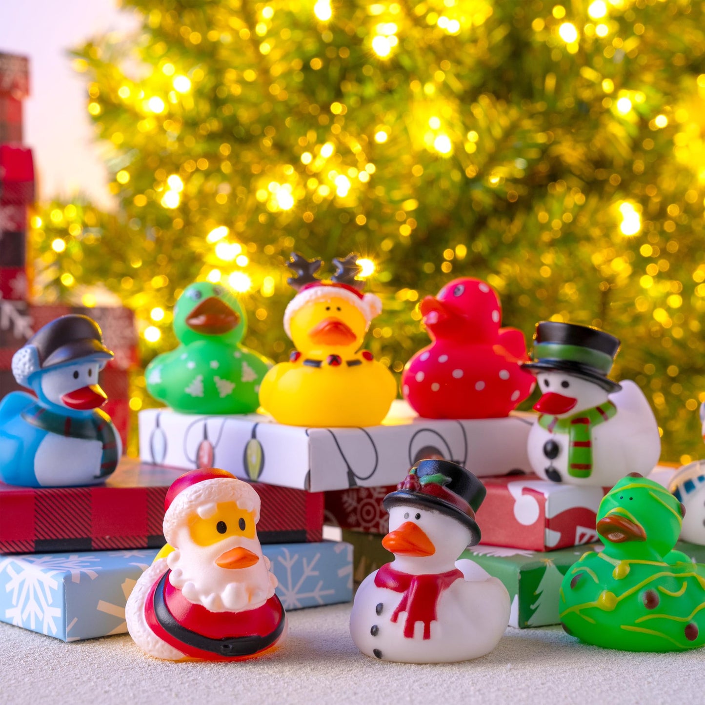Joyfy 24 PCS Christmas Rubber Ducks, Assorted Bath Toys for Kids Gifts, Christmas Party Favor Gifts