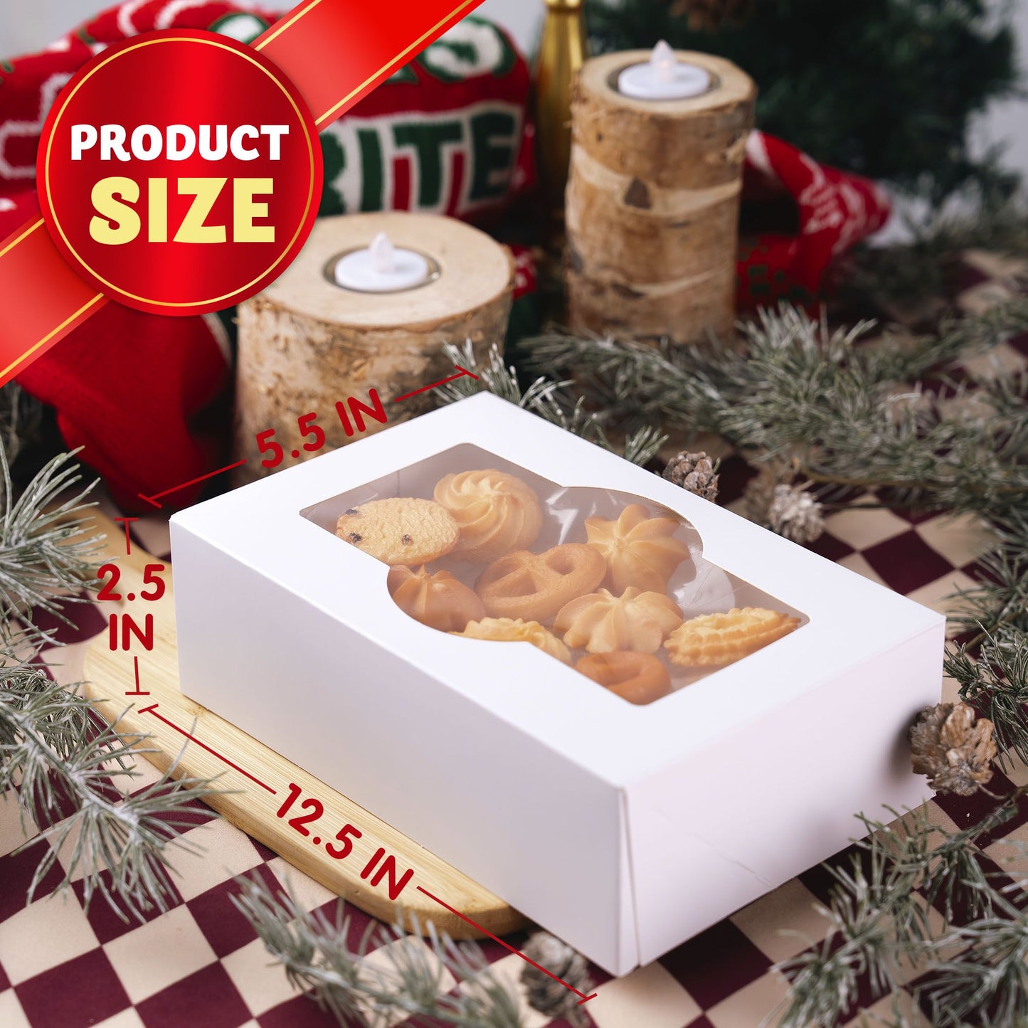 Joyfy 24 Pcs Christmas White Cookie Boxes Bakery Treat Gift Box with Window 8.5" x 5.75" x 2.75" for Pastries, Cupcakes, Cookies, Brownies, Donuts Gift Giving