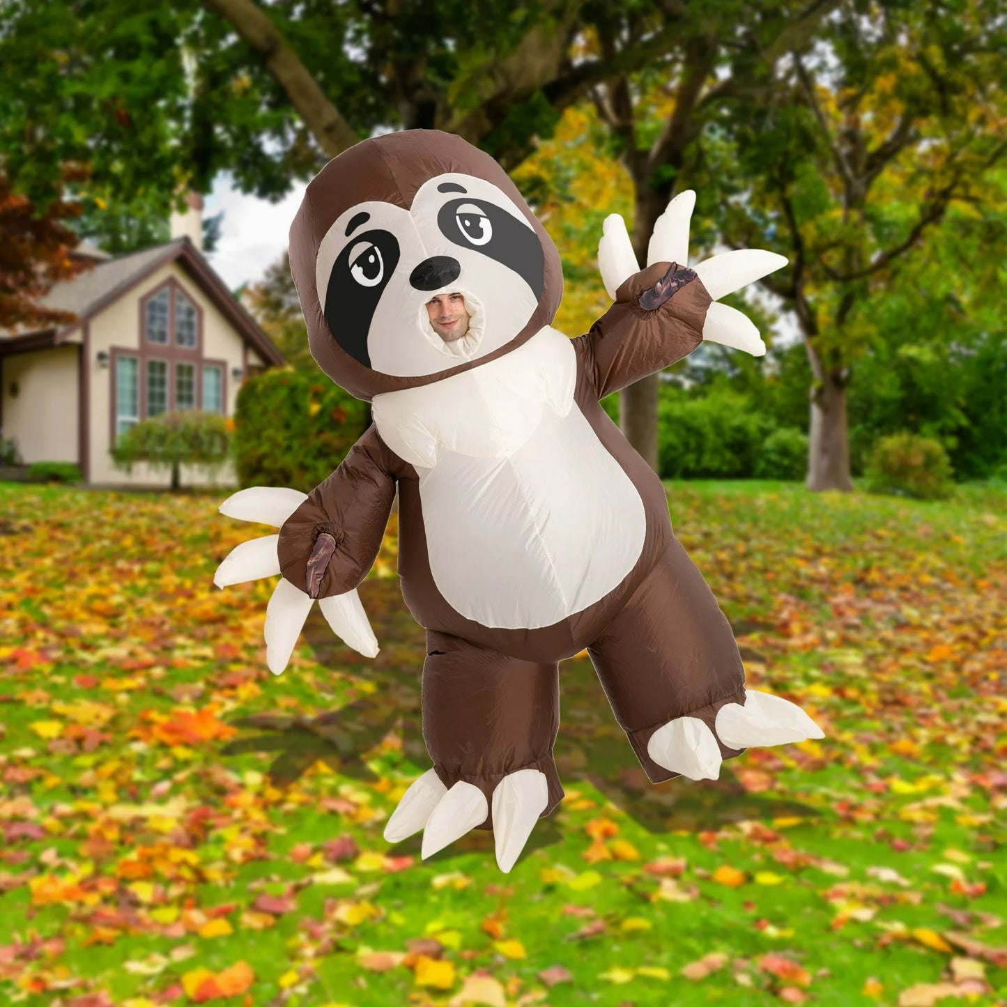 Syncfun Halloween Inflatable Costume for Adults, Air Blow-up Sloth Dress Up Unisex Cosplay Costume Brown