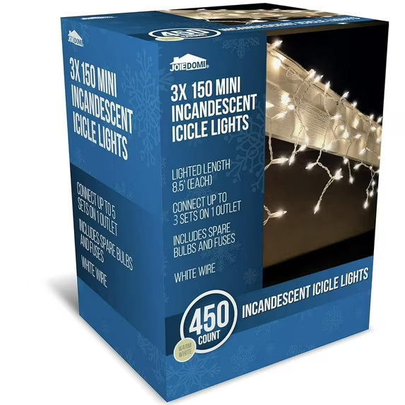 Syncfun 3 Pack of 150 Christmas Icicle lights, Warm White Incandescent Christmas Lights for Garden Party Xmas Tree Decoration Lighted Length 8.5 Feet