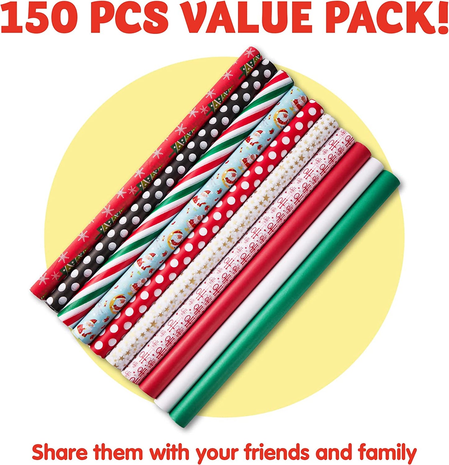 Joyfy 150 Sheets Christmas Tissue Paper Assorted Design 20" x 20" Easy and Fast Gift Wrapping Accessory for Present Boxes, Xmas Gift Wrapping Bags and Wine Bottles