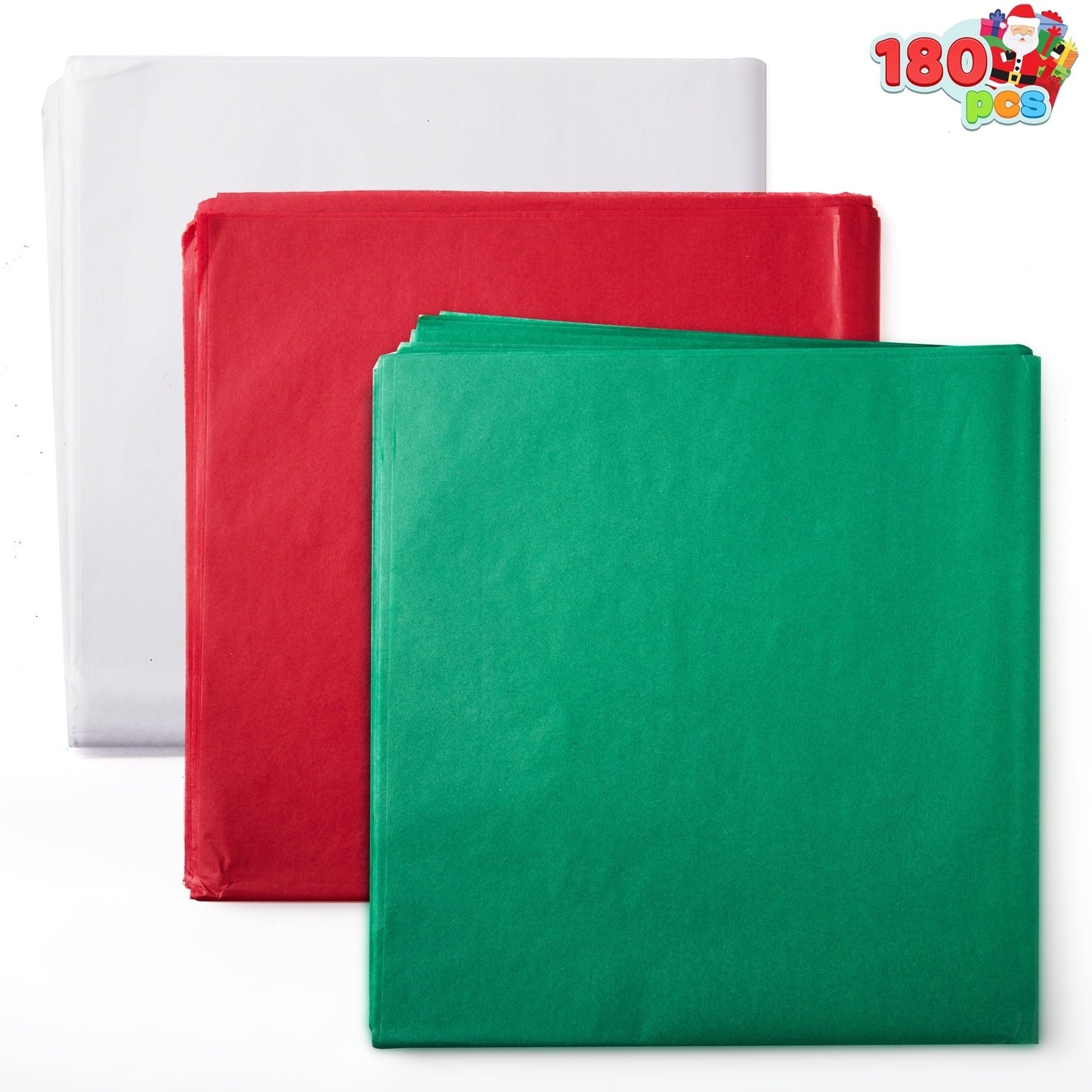 Joyfy 180 Sheets Christmas Tissue Paper Assorted Design (Red, Green & White) 20" x 20" Christmas Wrapping Tissue for Gift Bags DIY Crafts Party Decorations
